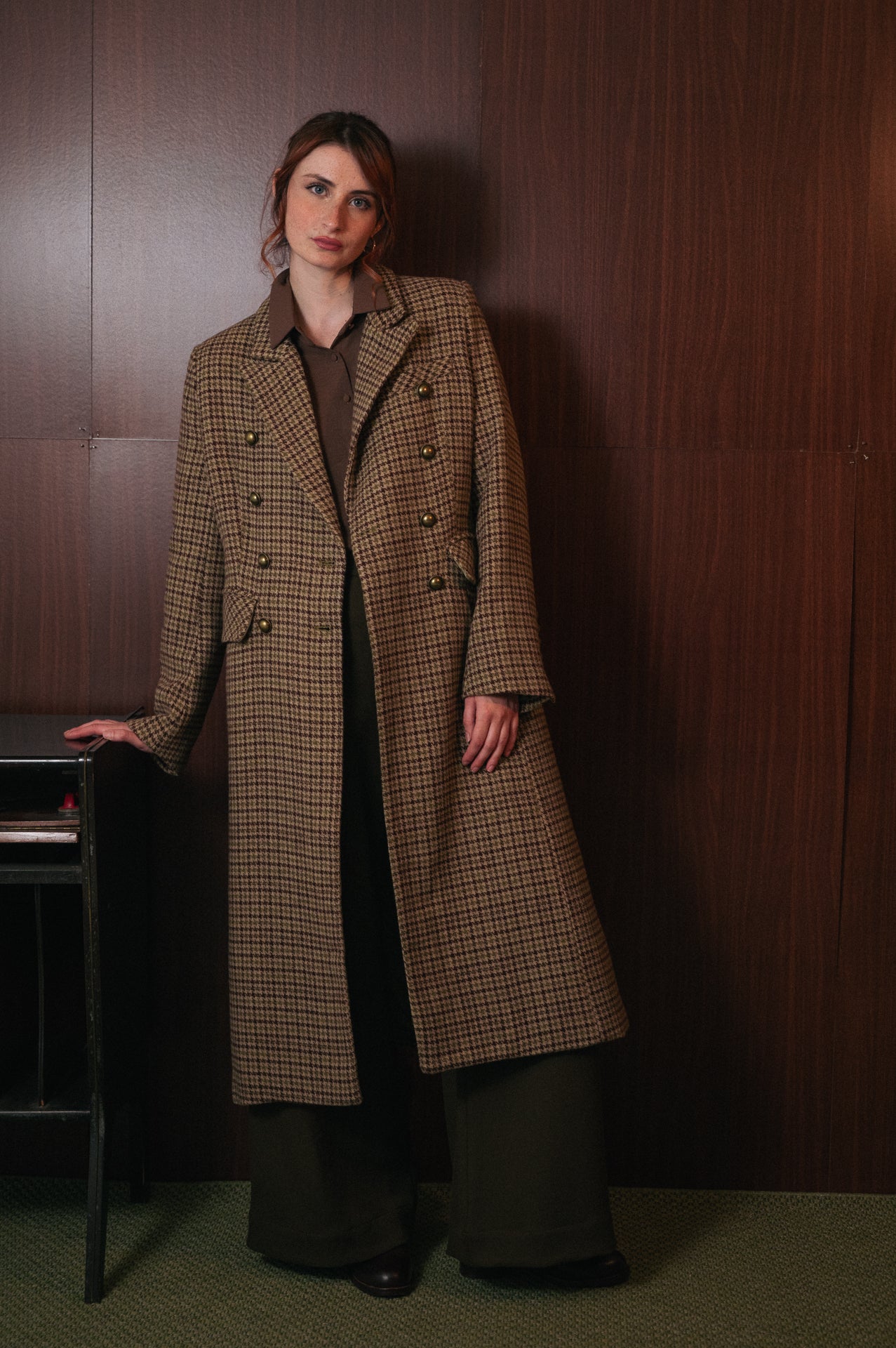 Cappotto Lungo Donna Fantasia Harris tweed color beige