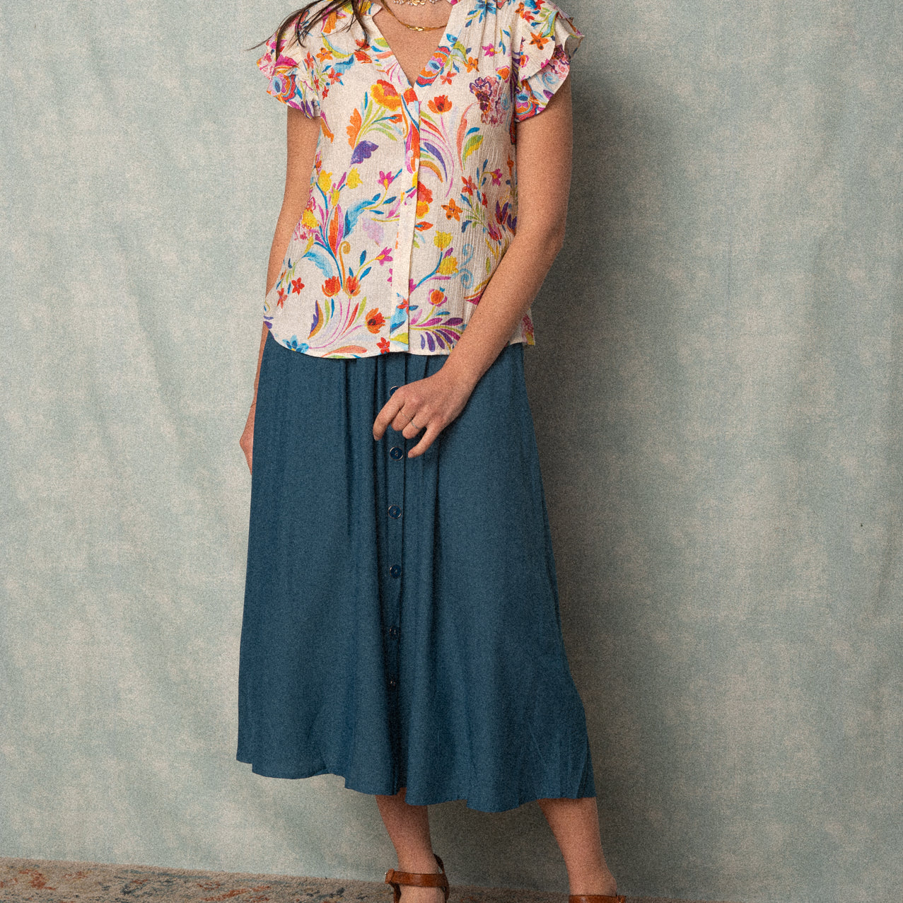 Gonna midi color denim blu