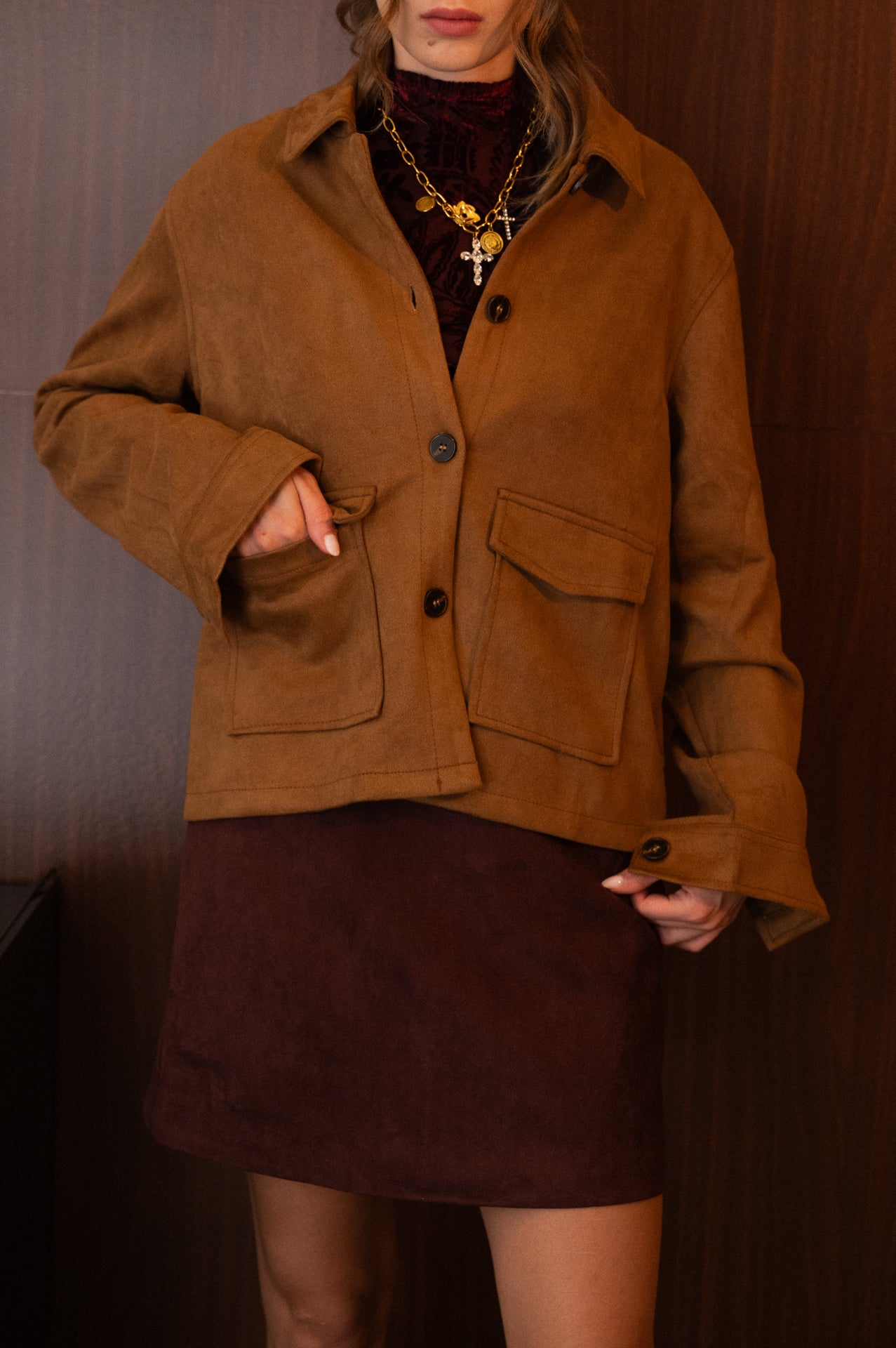 Giacca in camoscio color caramello