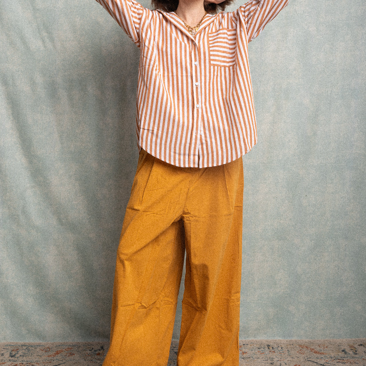 Camicia bianca a righe marroni