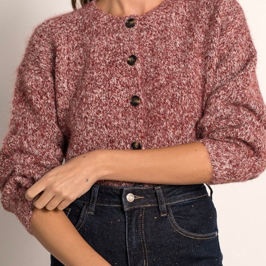 Cardigan Donna in Lana | Borgogna Mélange Bottoni