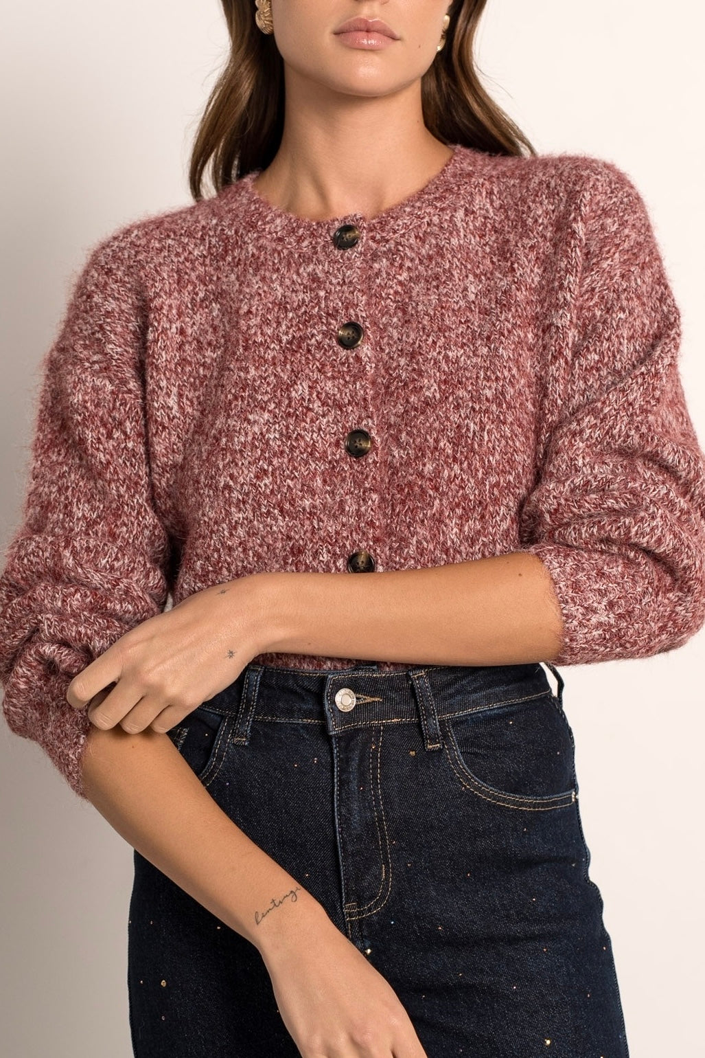 Cardigan Donna in Lana | Borgogna Mélange Bottoni