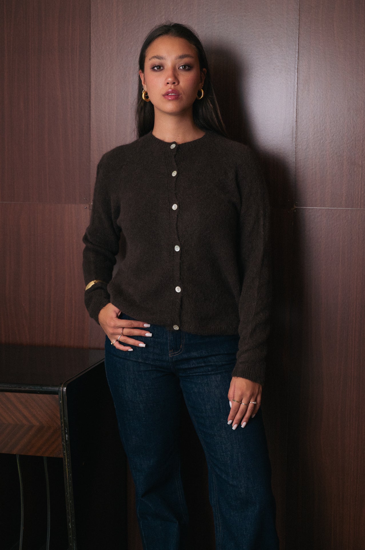 Cardigan cioccolato donna Amelìe misto alpaca e lana | made in Italy