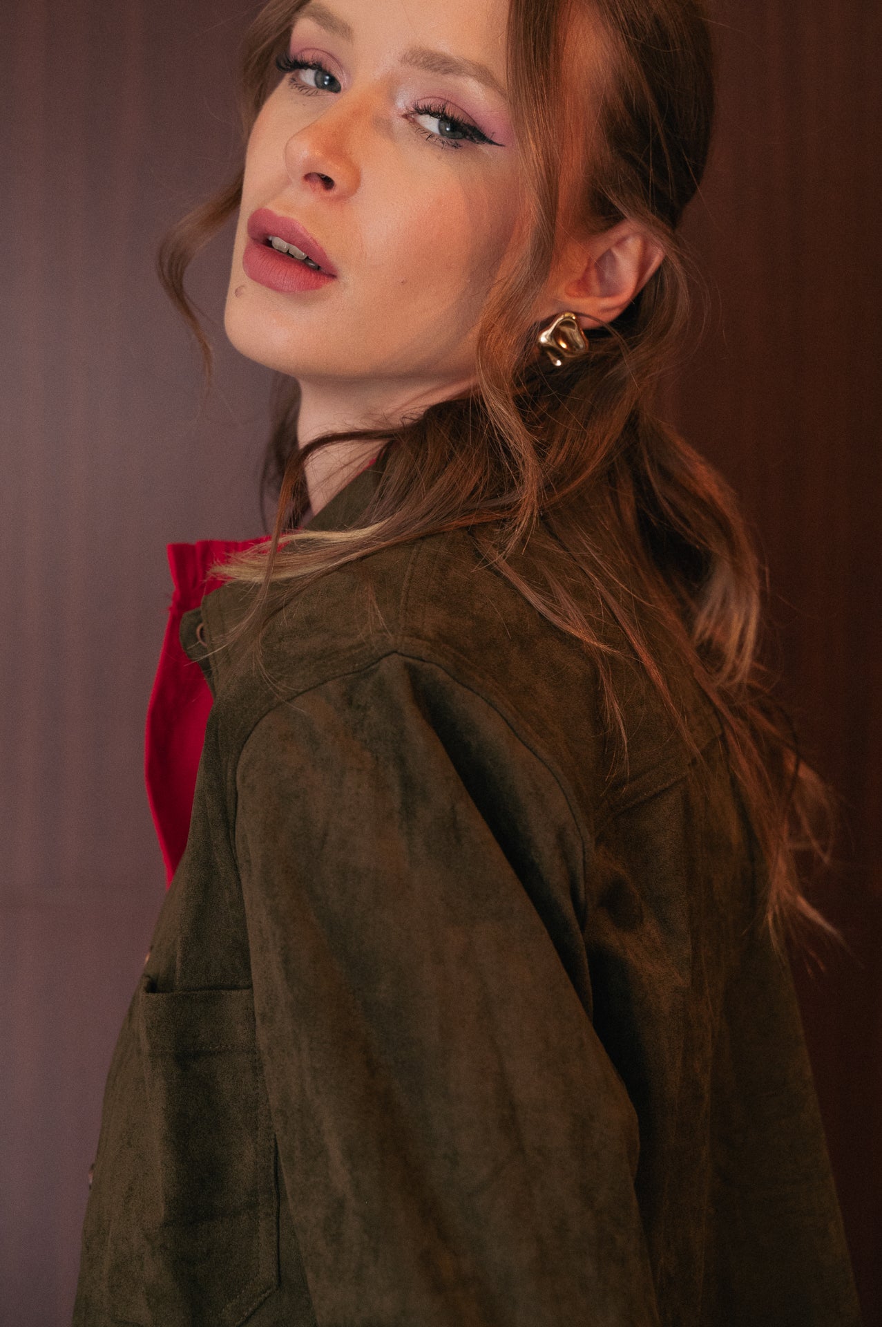 Giacca Scamosciata Verde Kaki | Giacca Suedette con Tasca