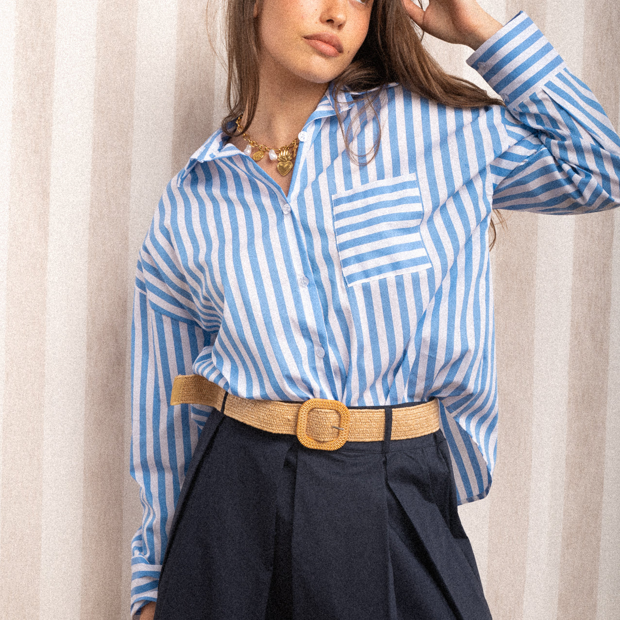 Camicia a righe azzurra