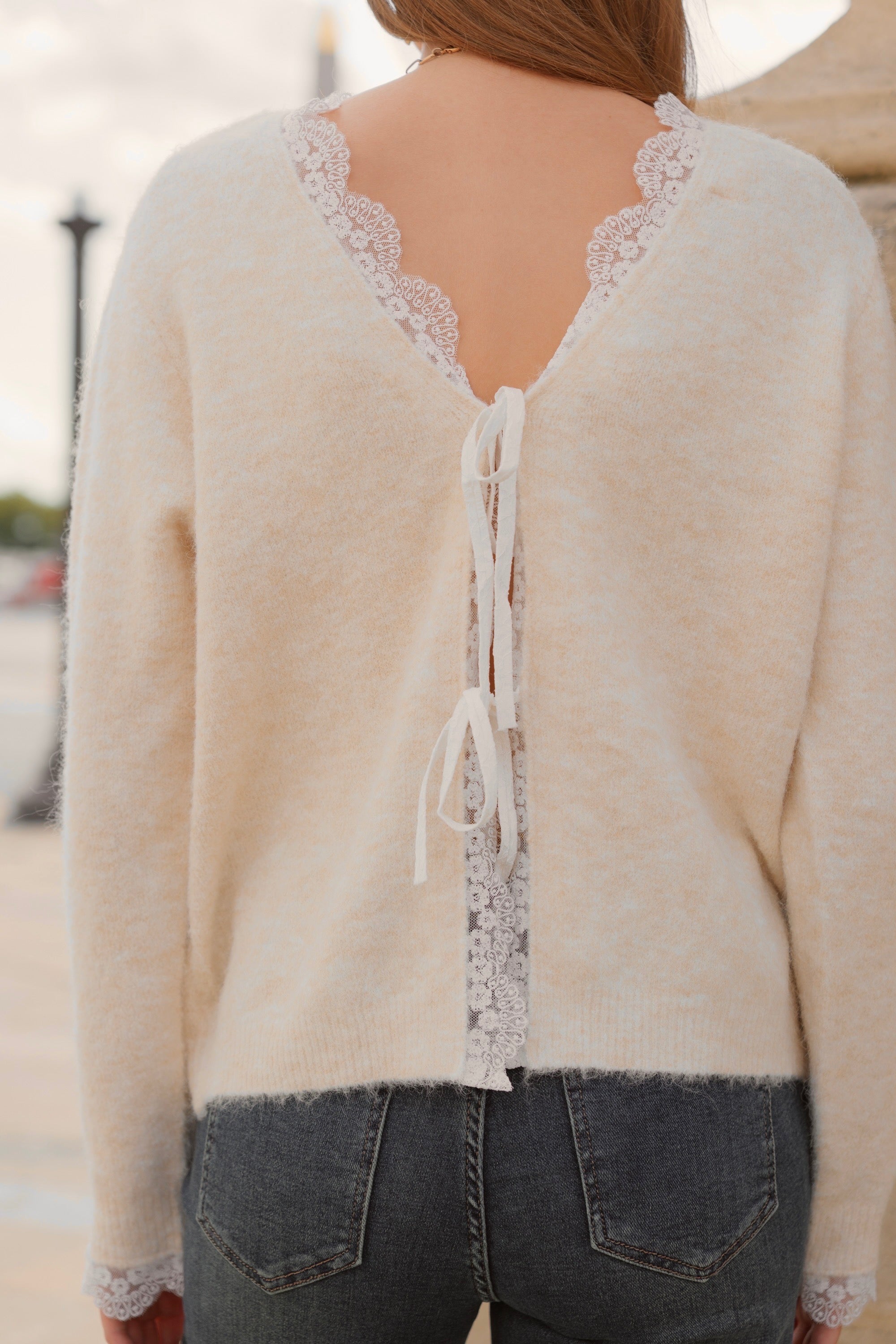 Maglia Reversibile Donna in Lana con Pizzo | Cardigan 2-in-1