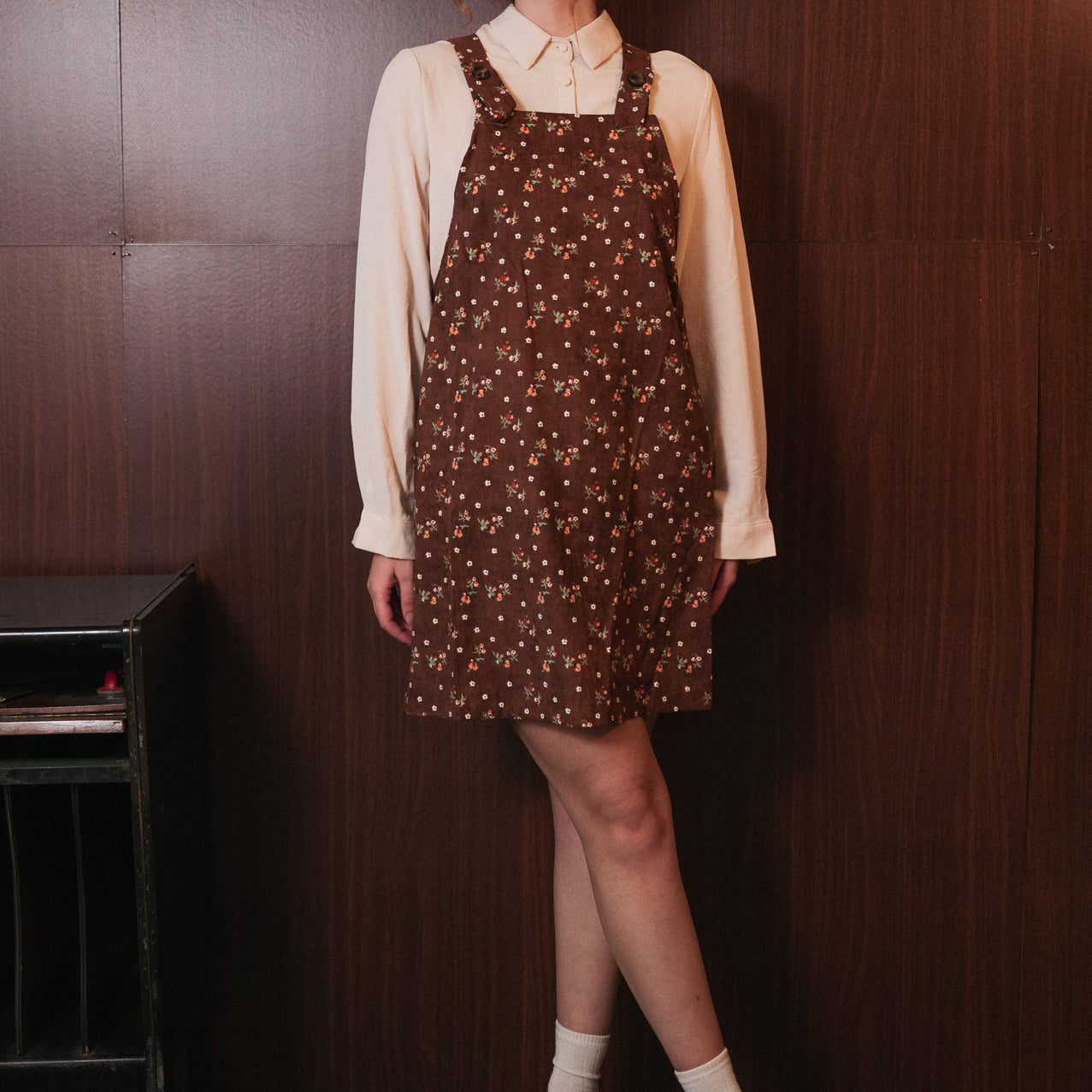 Salopette Gonna Velluto a Coste Donna | Fantasia Floreale | Stile Vintage/Retrò