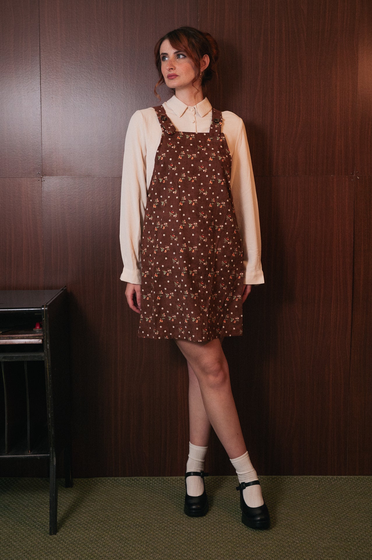 Salopette Gonna Velluto a Coste Donna | Fantasia Floreale | Stile Vintage/Retrò