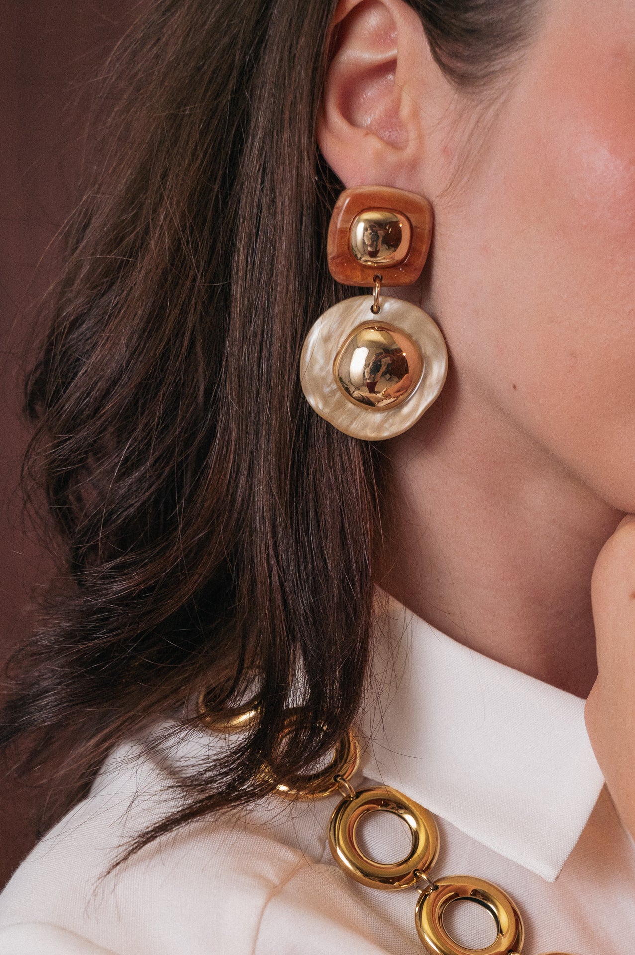 Orecchini Pendenti Donna con Forme Geometriche | Resina Effetto Tartarugato e Oro