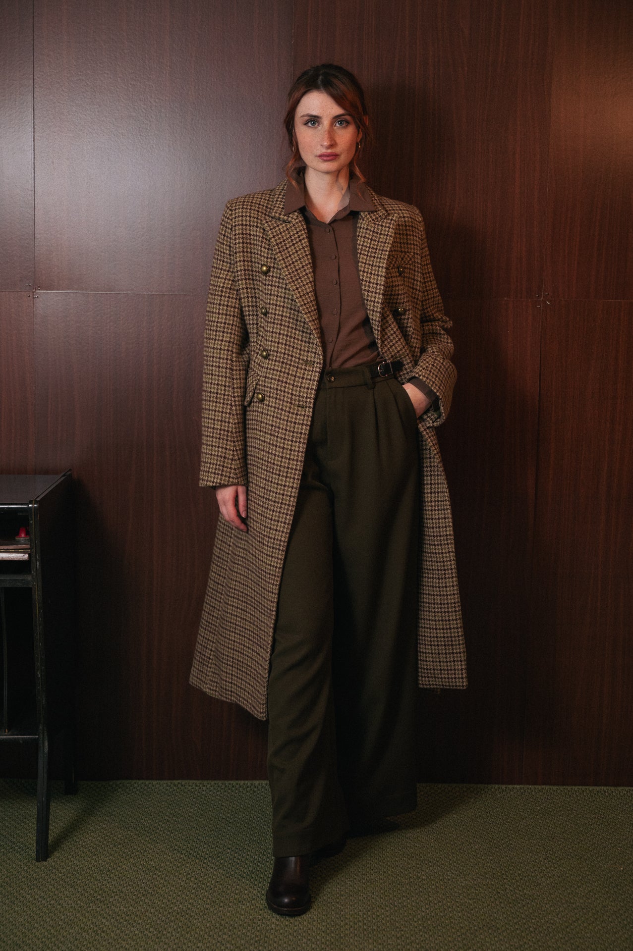 Cappotto Lungo Donna Fantasia Harris tweed color beige