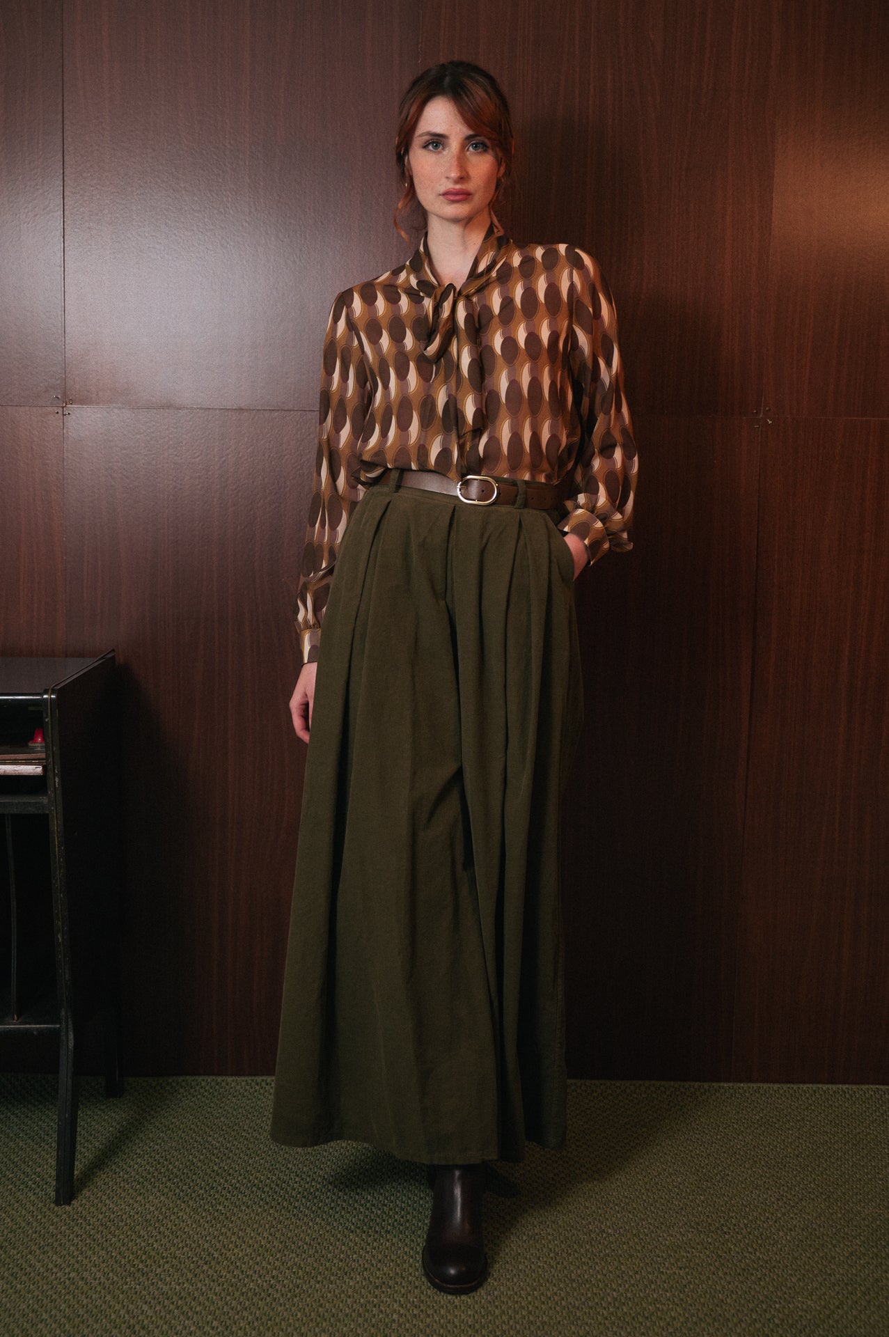 Pantaloni Palazzo Donna in Velluto a Coste | Vita Alta Verde Bosco | Made in Italy