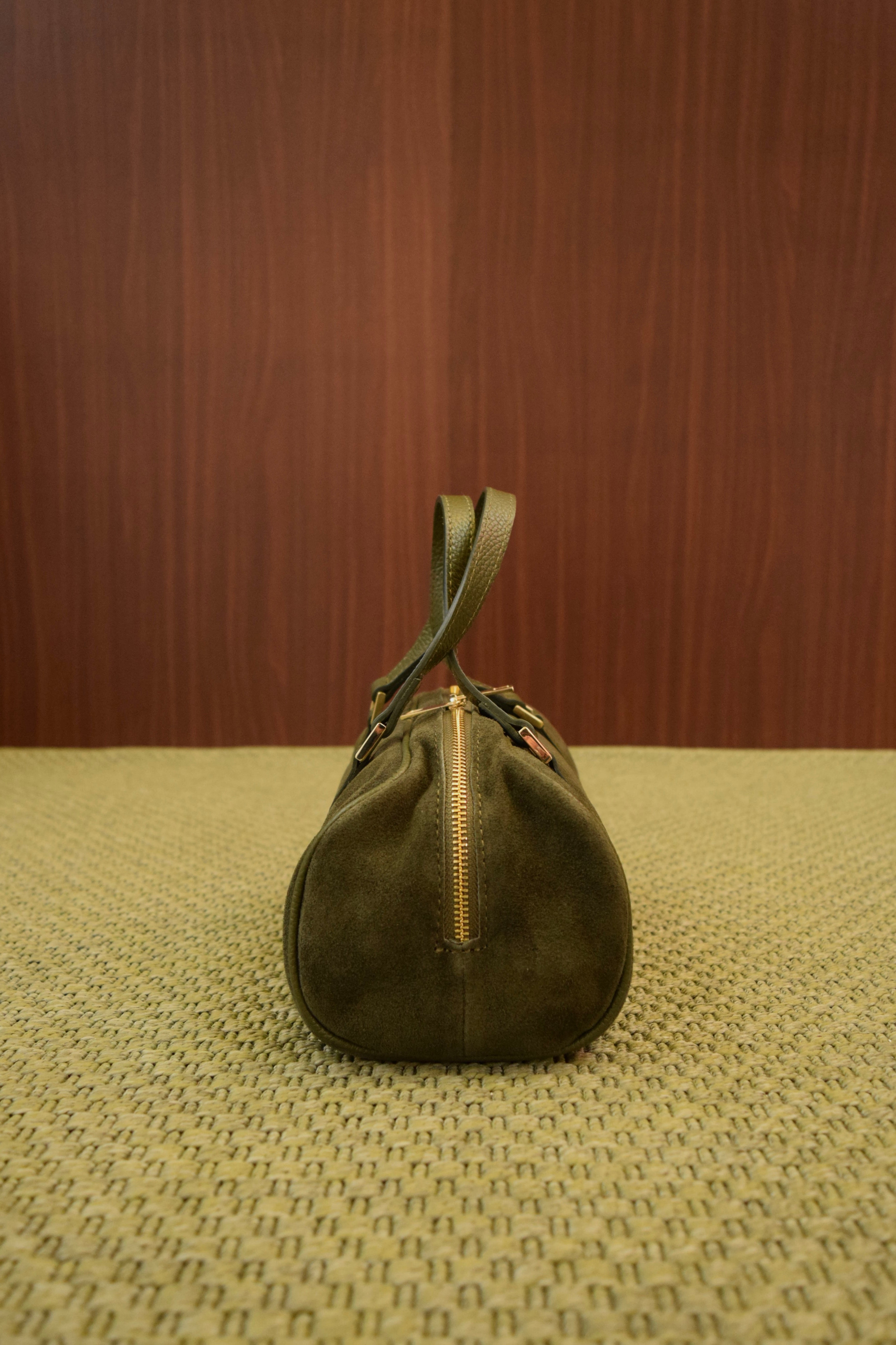 Borsa bauletto in vera pelle color oliva