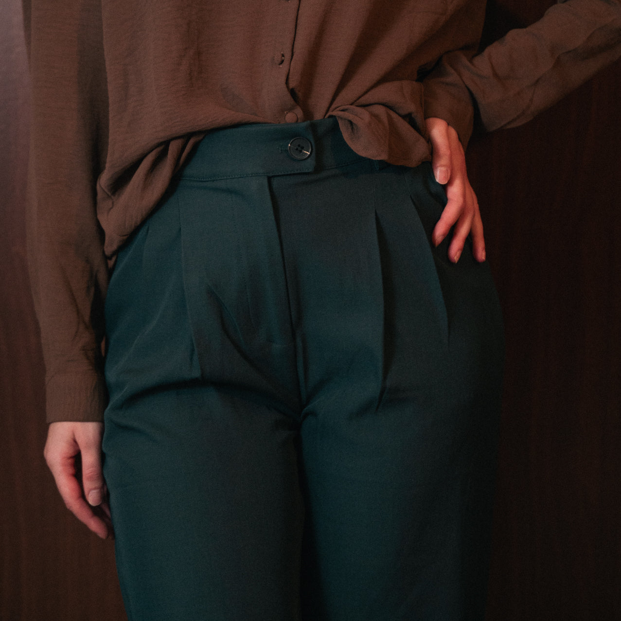 Pantalone Donna Tailleur Coordinato Petrolio | Vita Elastica Posteriore