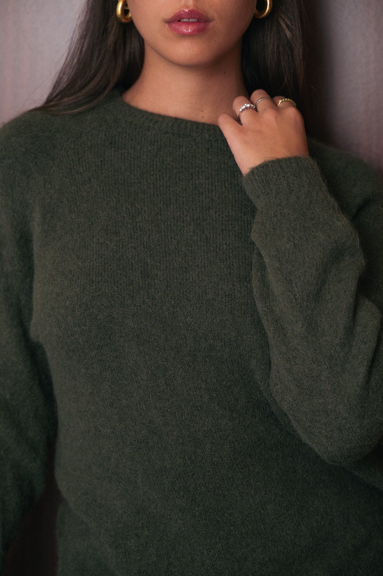 Maglione verde kaki donna Amelìe misto alpaca e lana | made in Italy