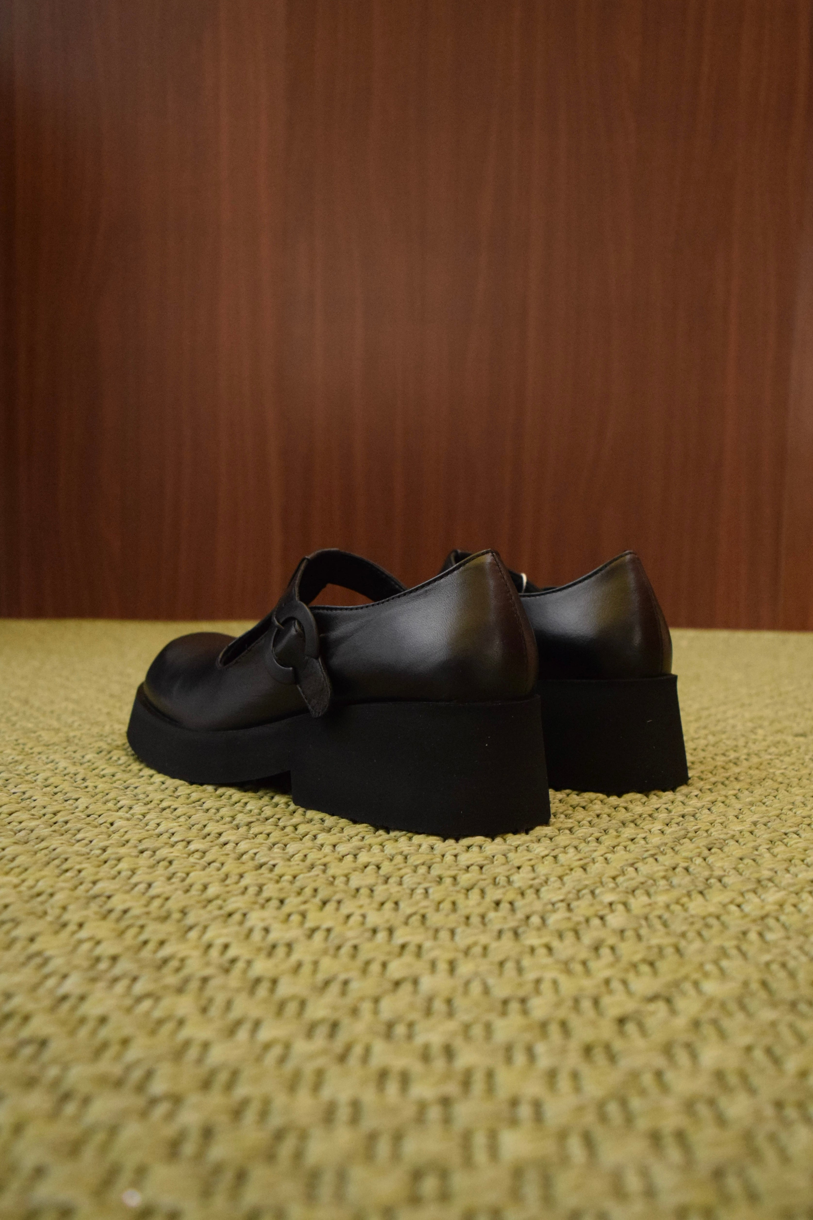 Scarpe Donna T-Bar in Pelle Nera | Zeppa Piattaforma Chunky | Mary Jane