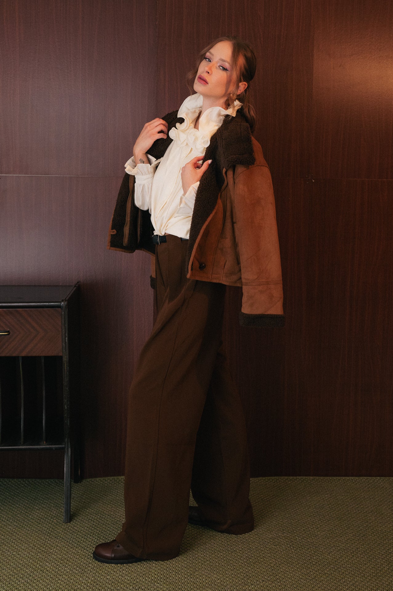 Pantaloni Ampi a Vita Alta color marrone