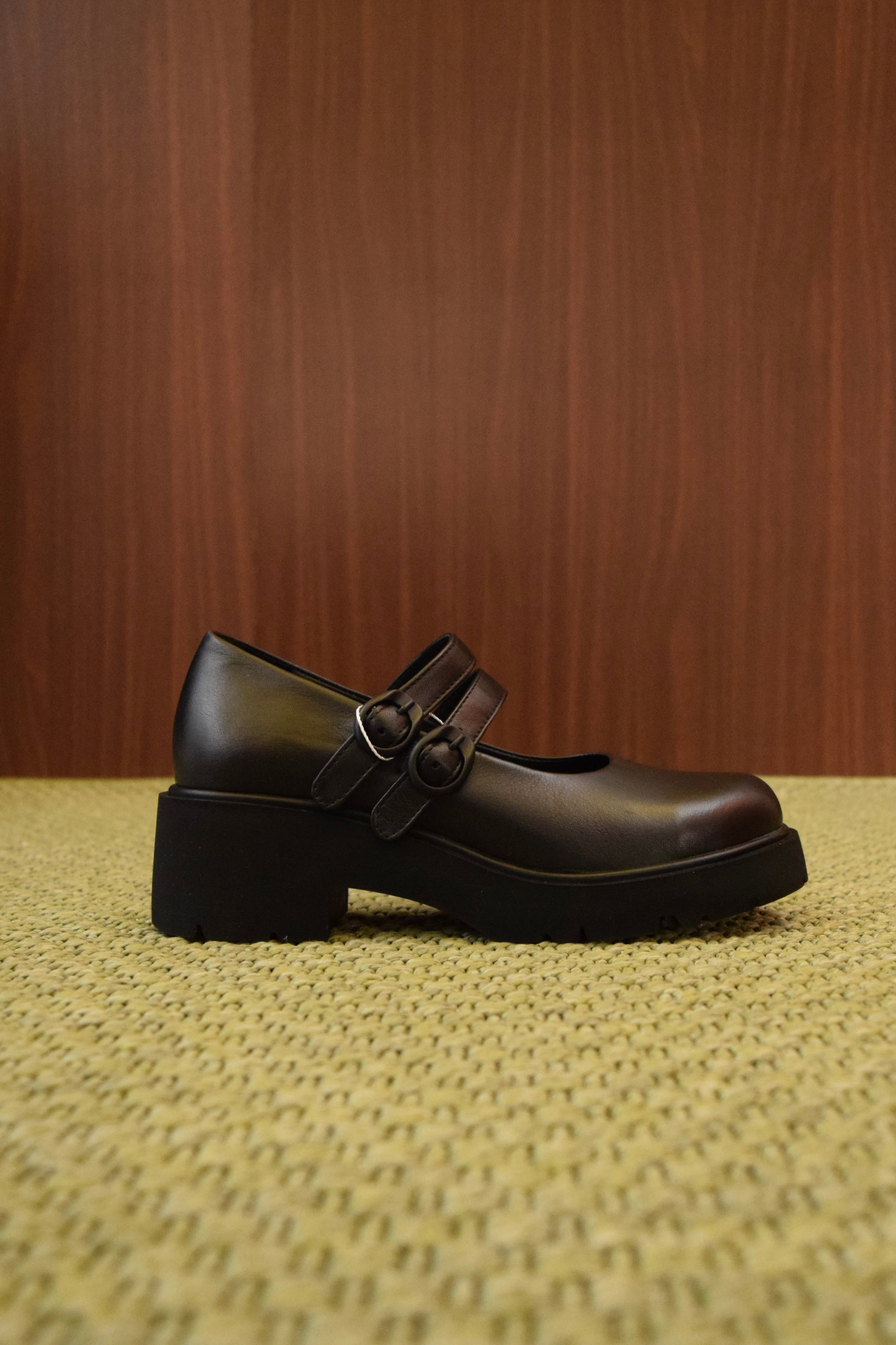 Scarpe Mary Jane Platform Nere Donna in Pelle | Doppio Cinturino | Suola Carrarmato Bassa