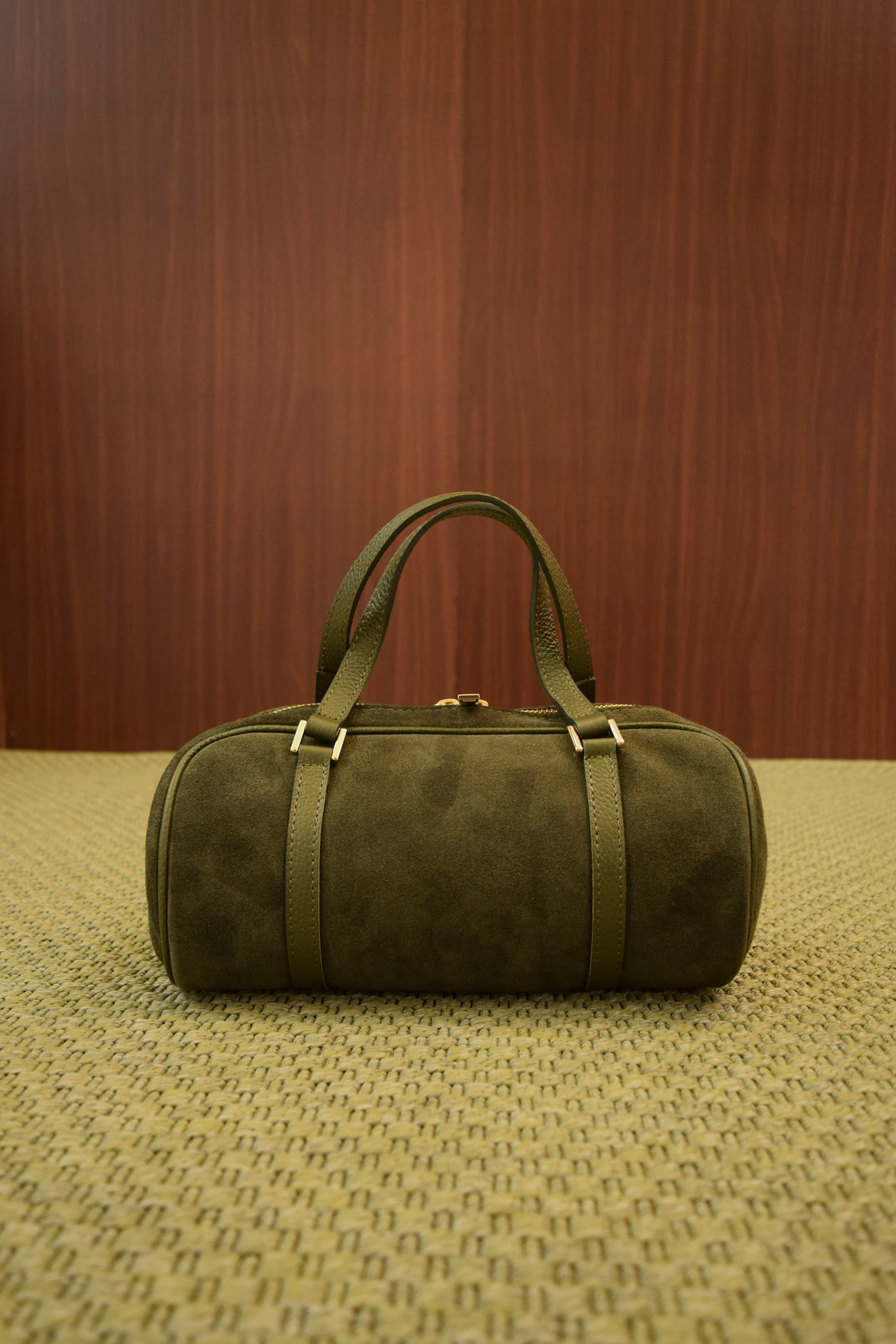 Borsa bauletto in vera pelle color oliva