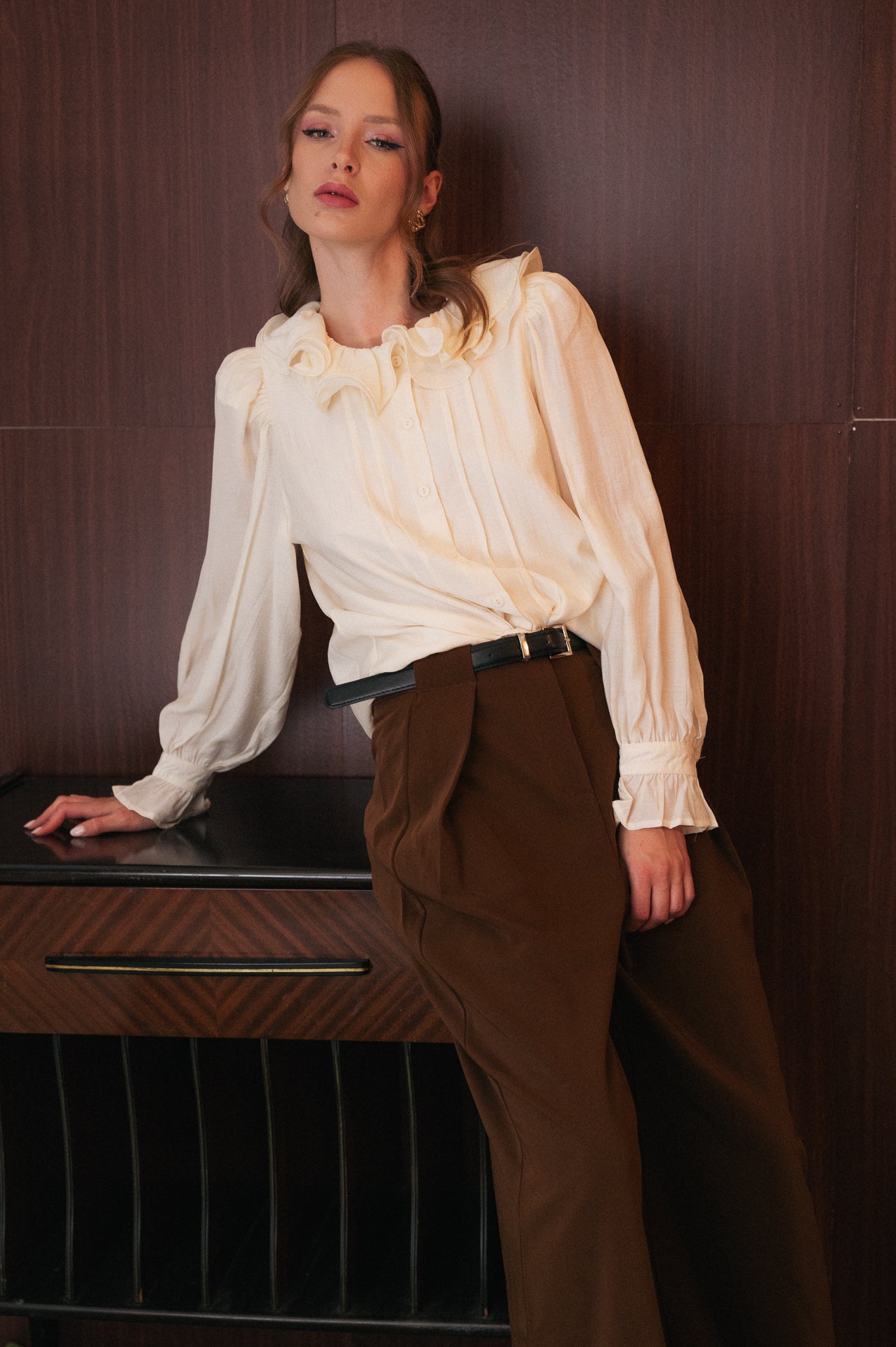 Camicia Elegante in Seta con Rouches