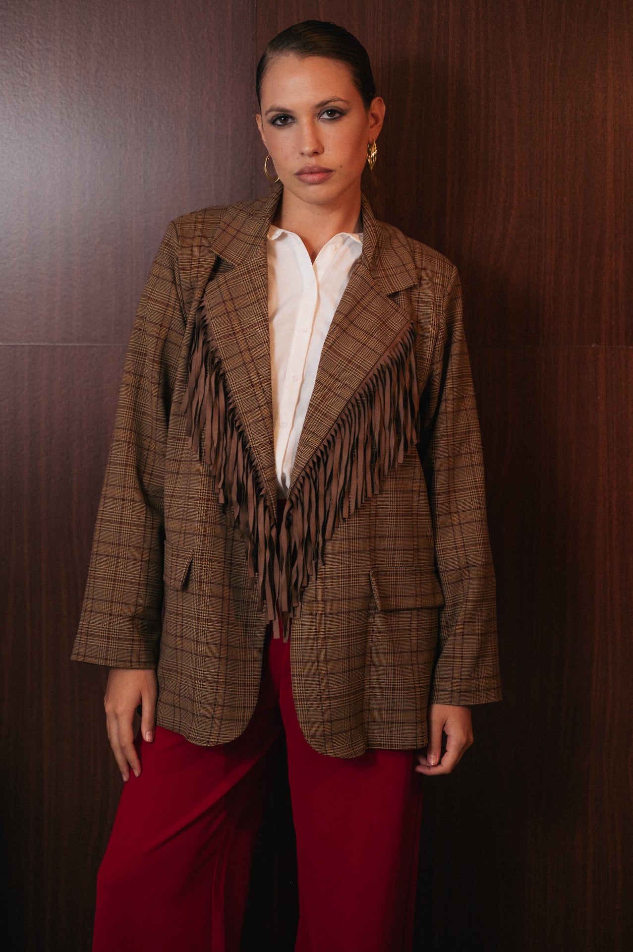 Blazer Donna a Quadri con Frange Scamosciate | Giacca Corta Country-Chic
