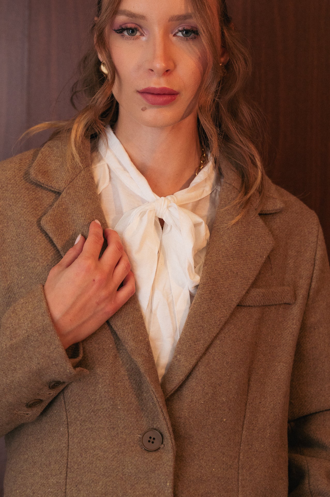 Blazer spigato beige con toppe