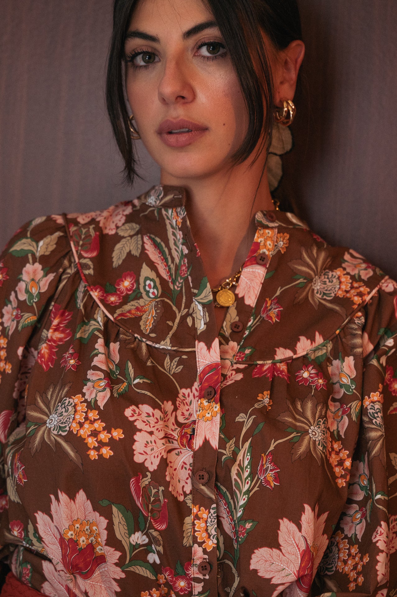 Camicia in Cotone Stampa Floreale Vintage