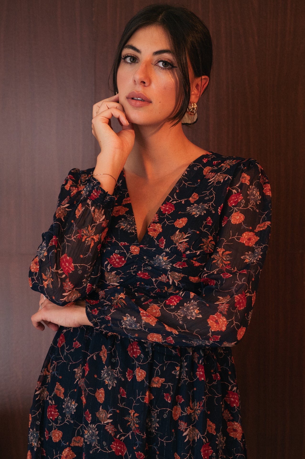 Abito corto Floreale con Scollo a V