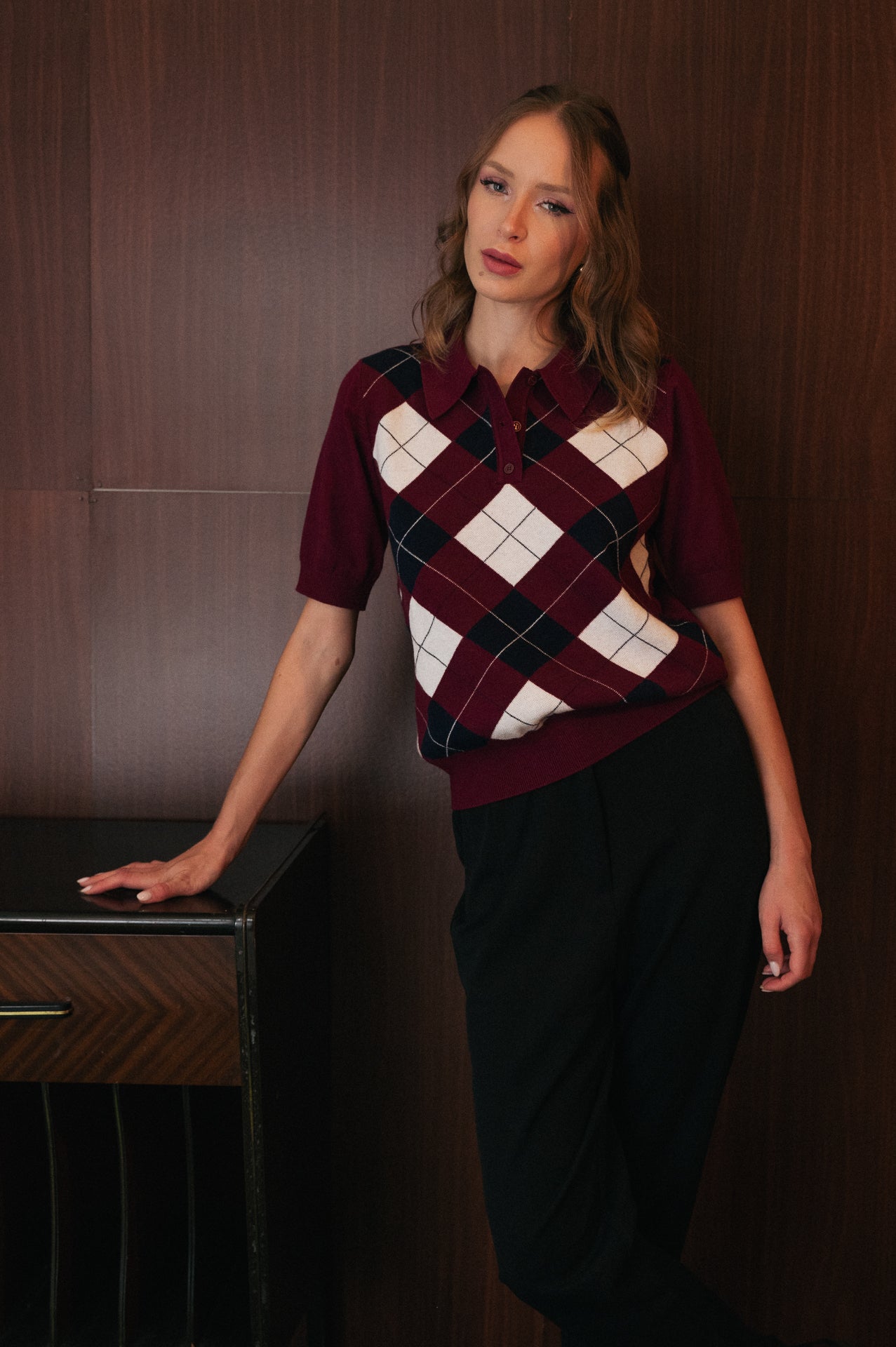 polo a quadri bordeaux