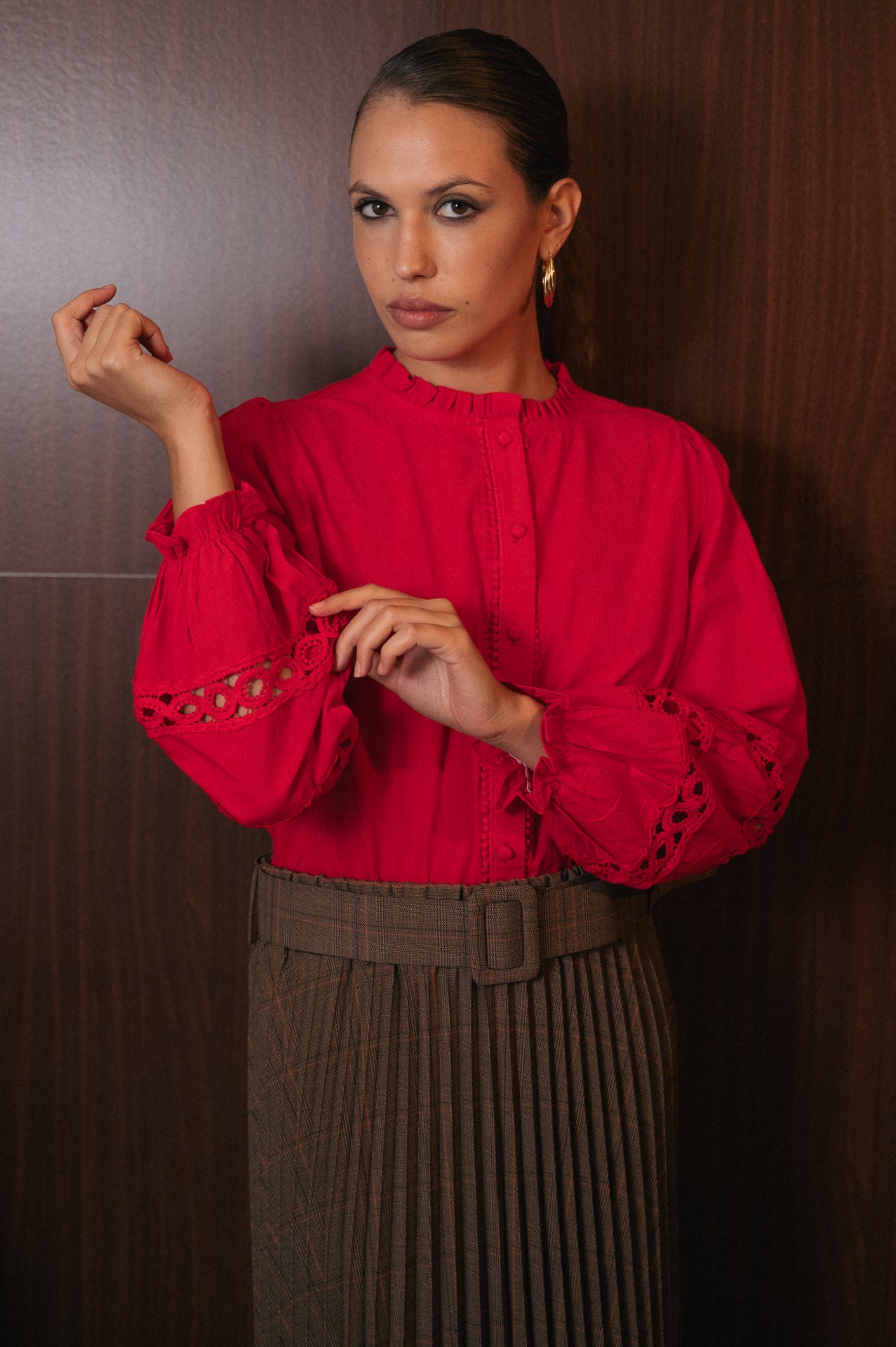 Camicia Clodette rossa con ricami