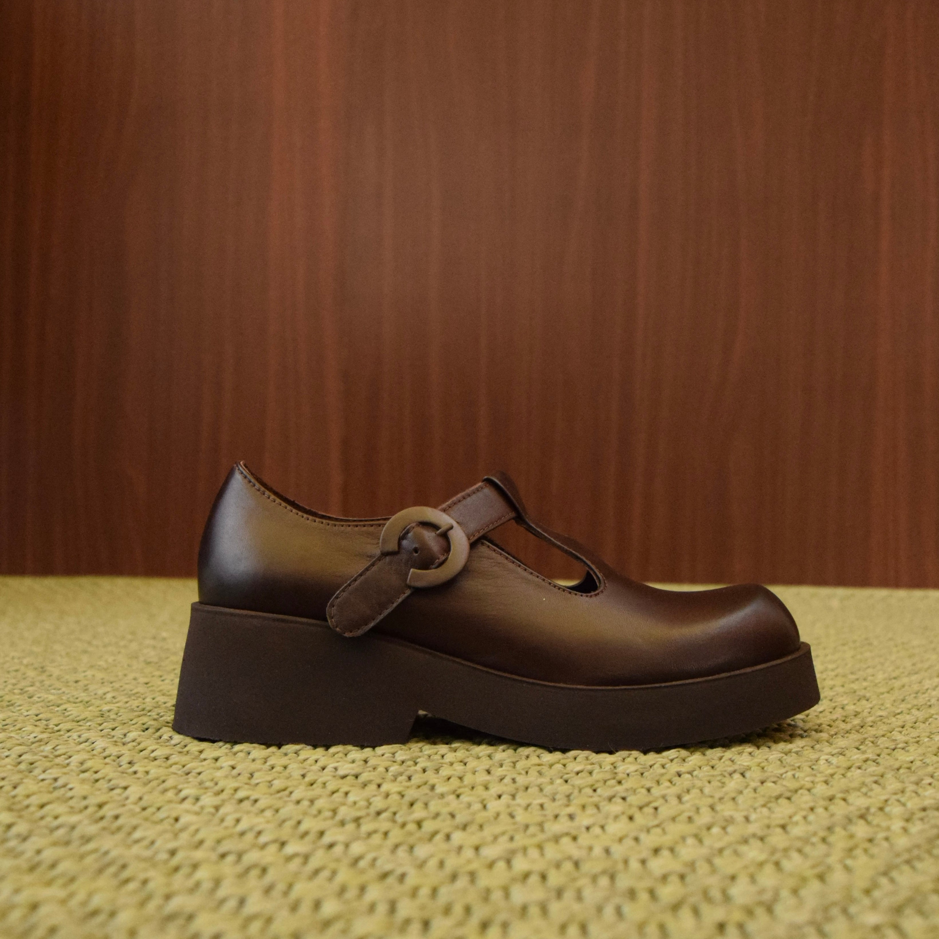 Scarpe Donna T-Bar in Pelle testa di moro | Zeppa Piattaforma Chunky | Mary Jane
