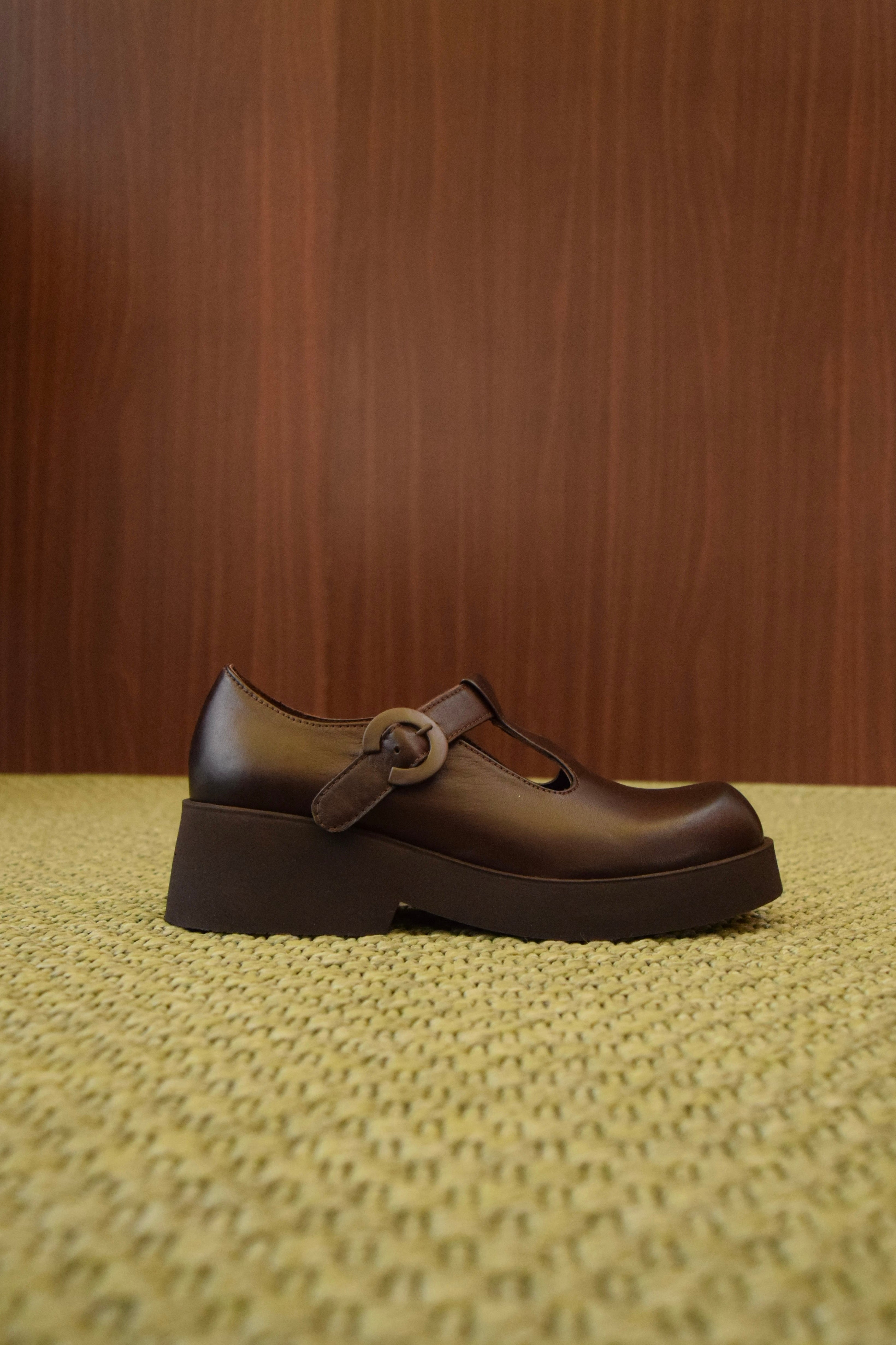 Scarpe Donna T-Bar in Pelle testa di moro | Zeppa Piattaforma Chunky | Mary Jane