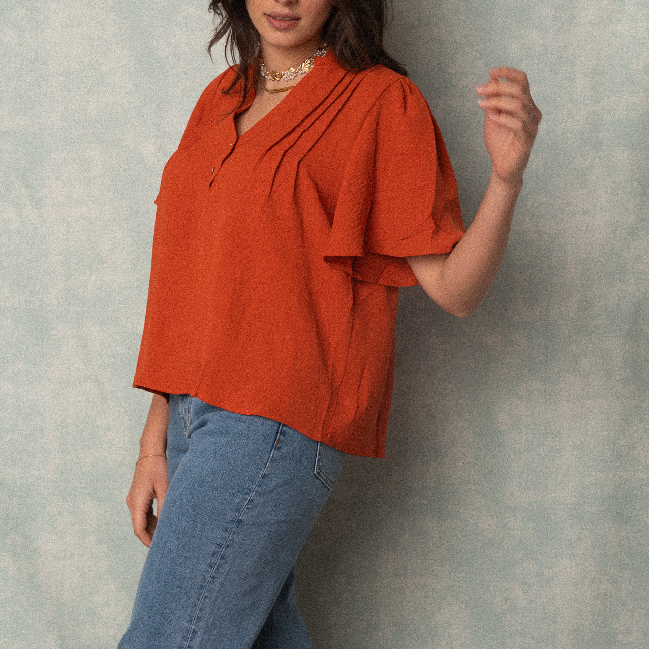 Blusa manica corta color terracotta