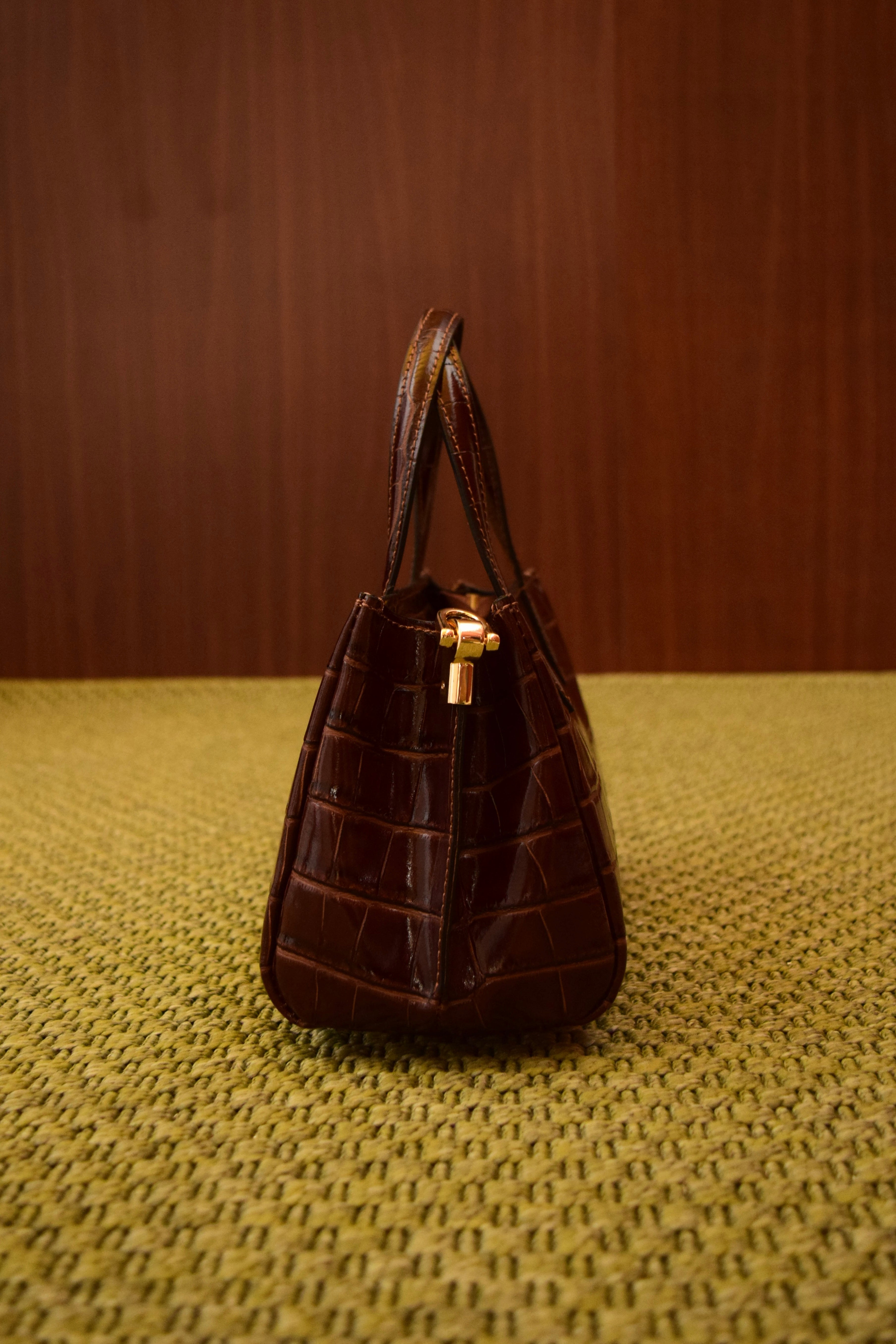 Borsa a mano in vera pelle marrone