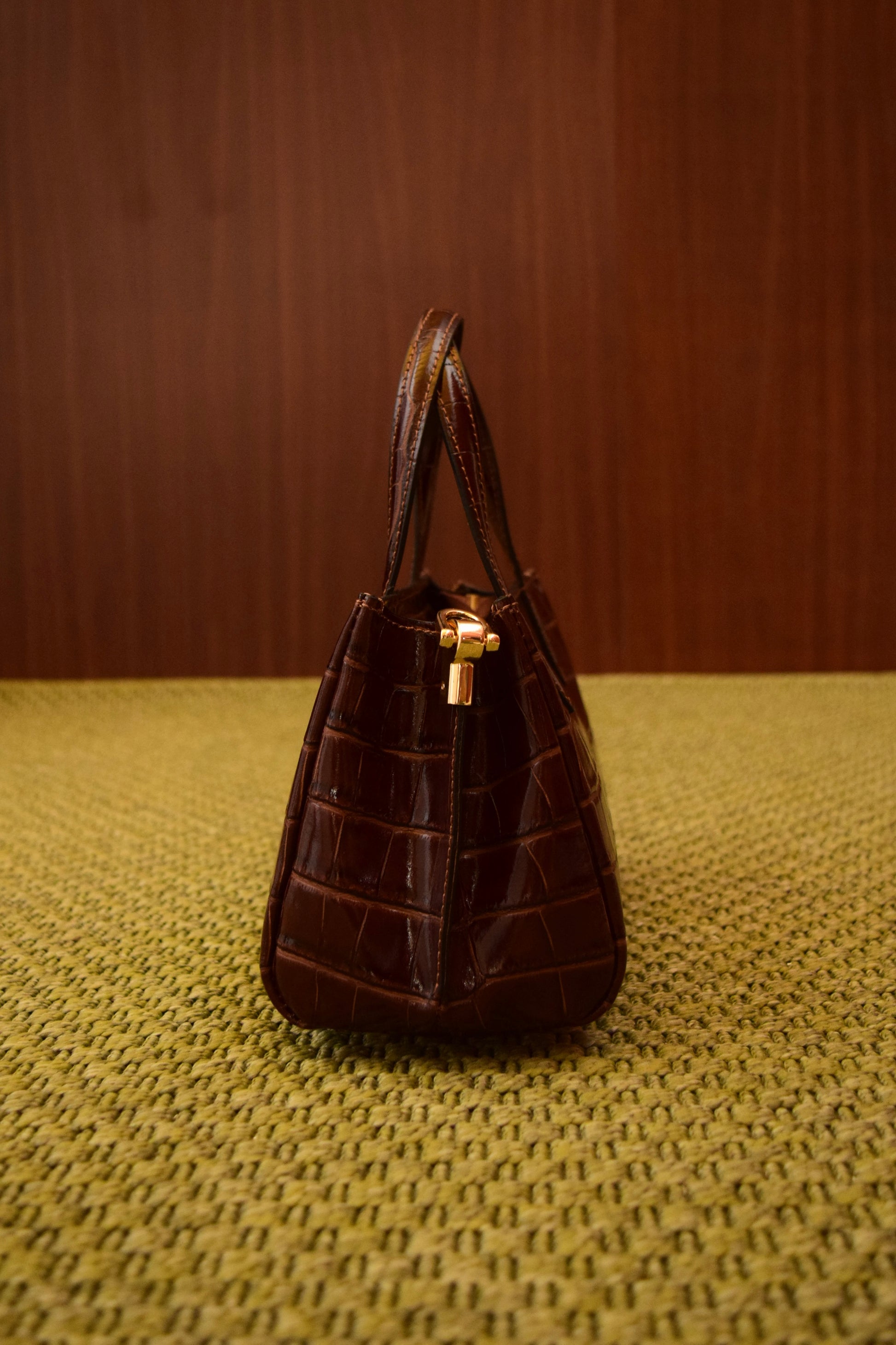 Borsa a mano in vera pelle marrone