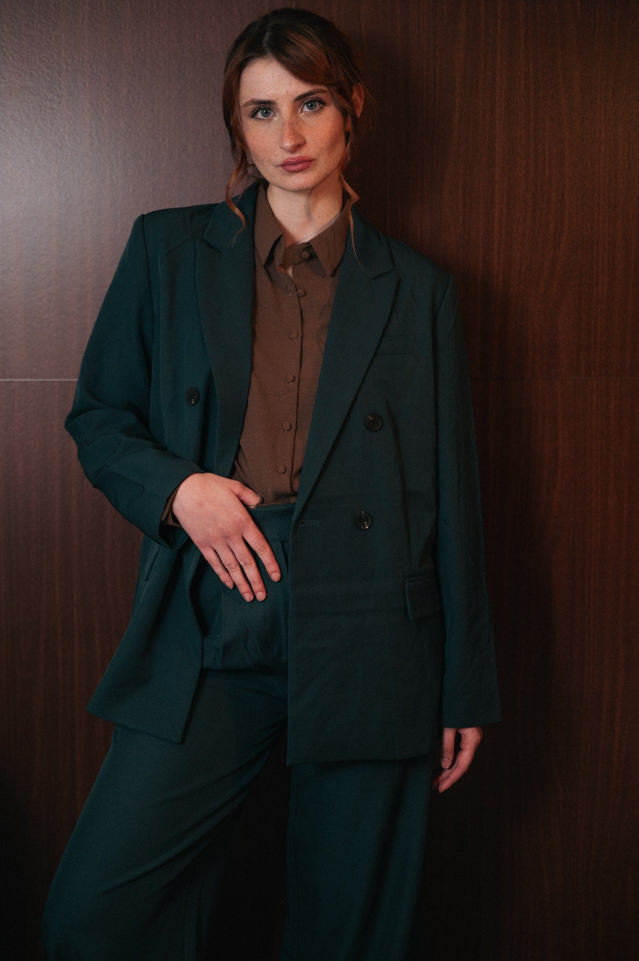 Pantalone Donna Tailleur Coordinato Petrolio | Vita Elastica Posteriore