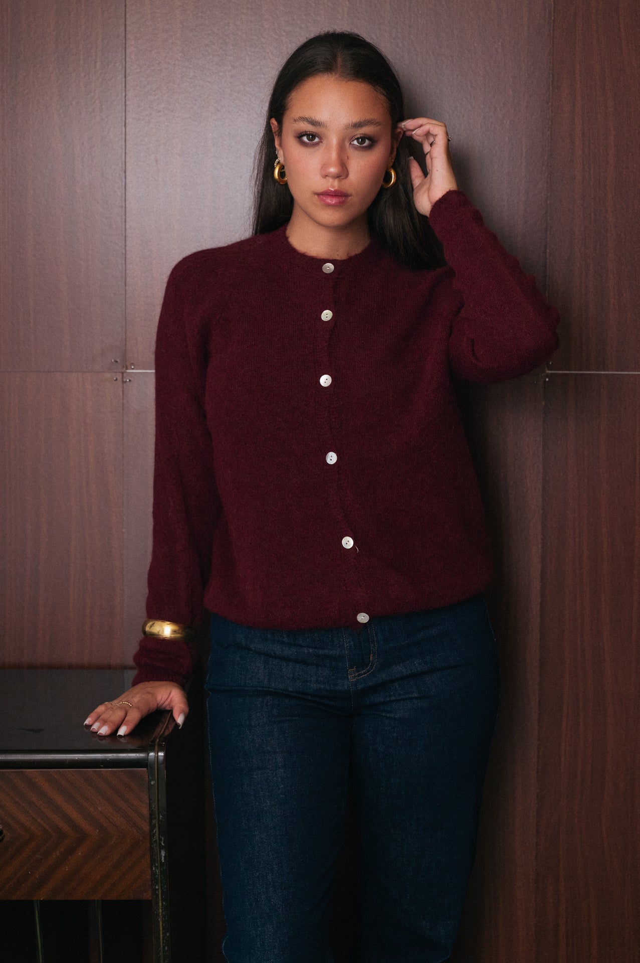 Cardigan bordeaux donna Amelìe misto alpaca e lana | made in Italy