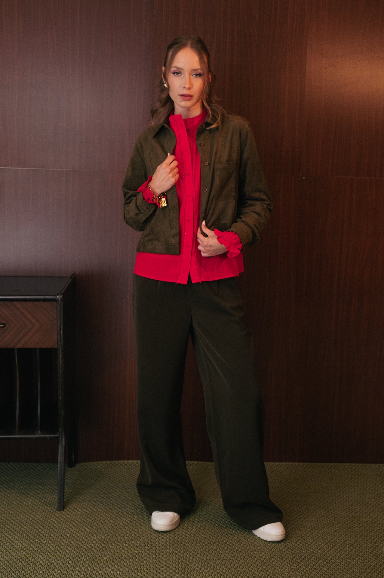 Giacca Scamosciata Verde Kaki | Giacca Suedette con Tasca