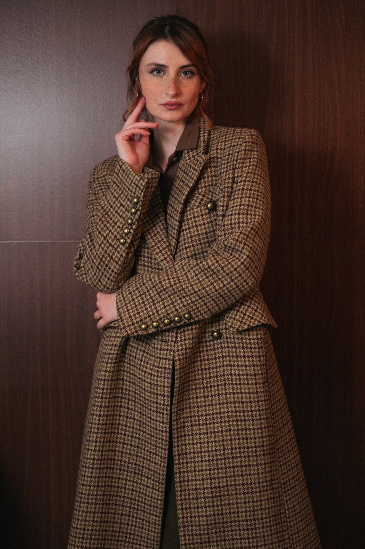 Cappotto Lungo Donna Fantasia Harris tweed color beige