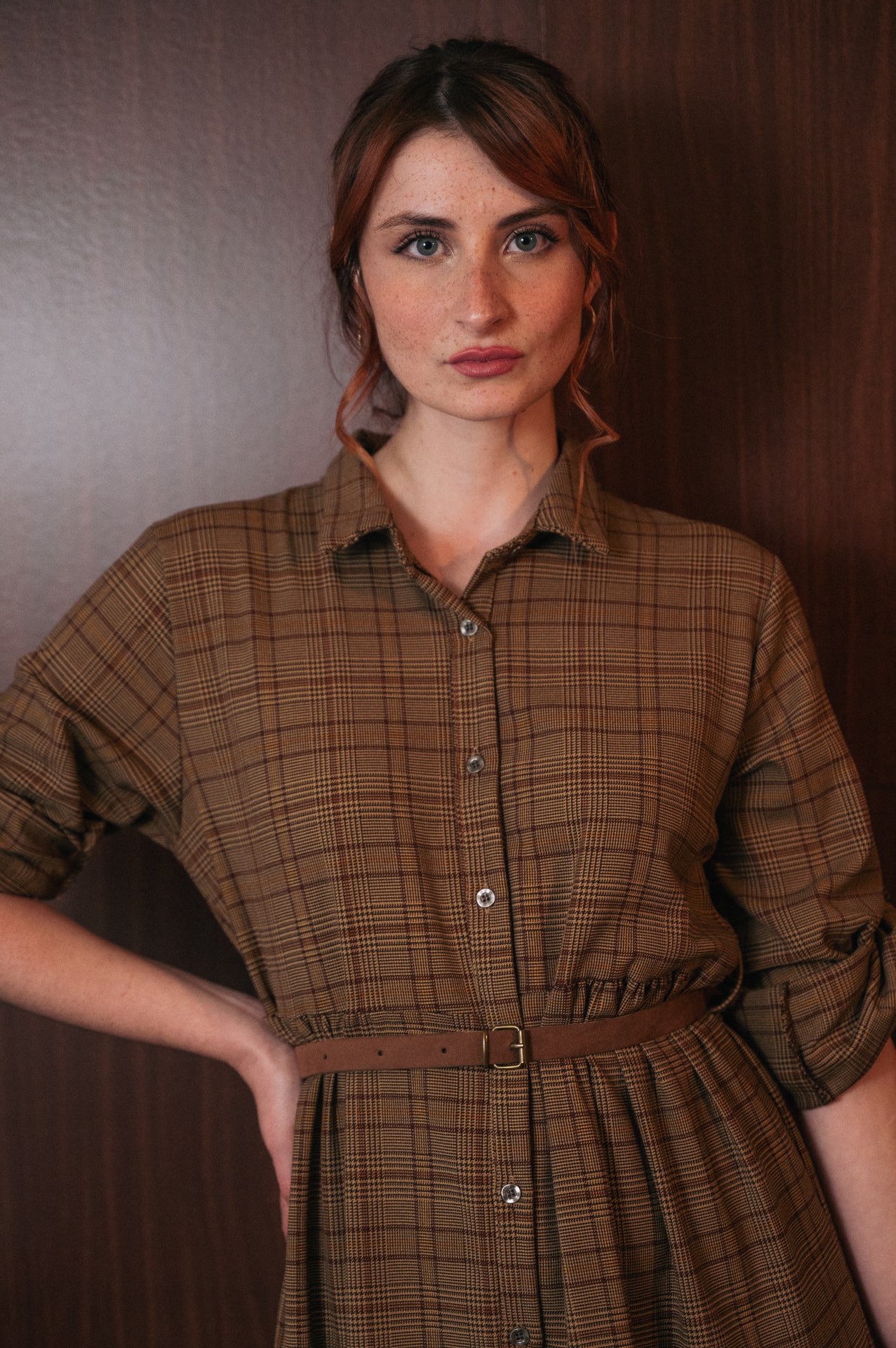 Abito Chemisier Lungo Tartan Donna | Collo a Camicia con Cintura | Stile Scozzese