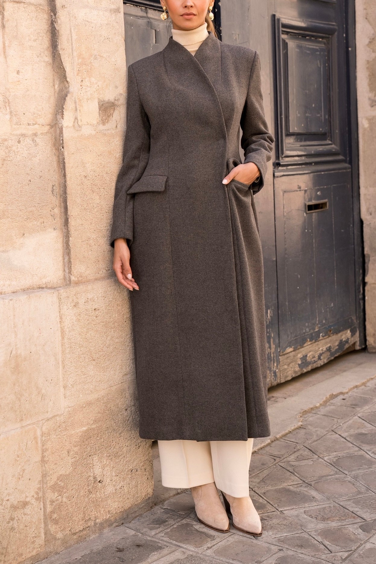 Cappotto Lungo Donna in Lana | Collo Coreano