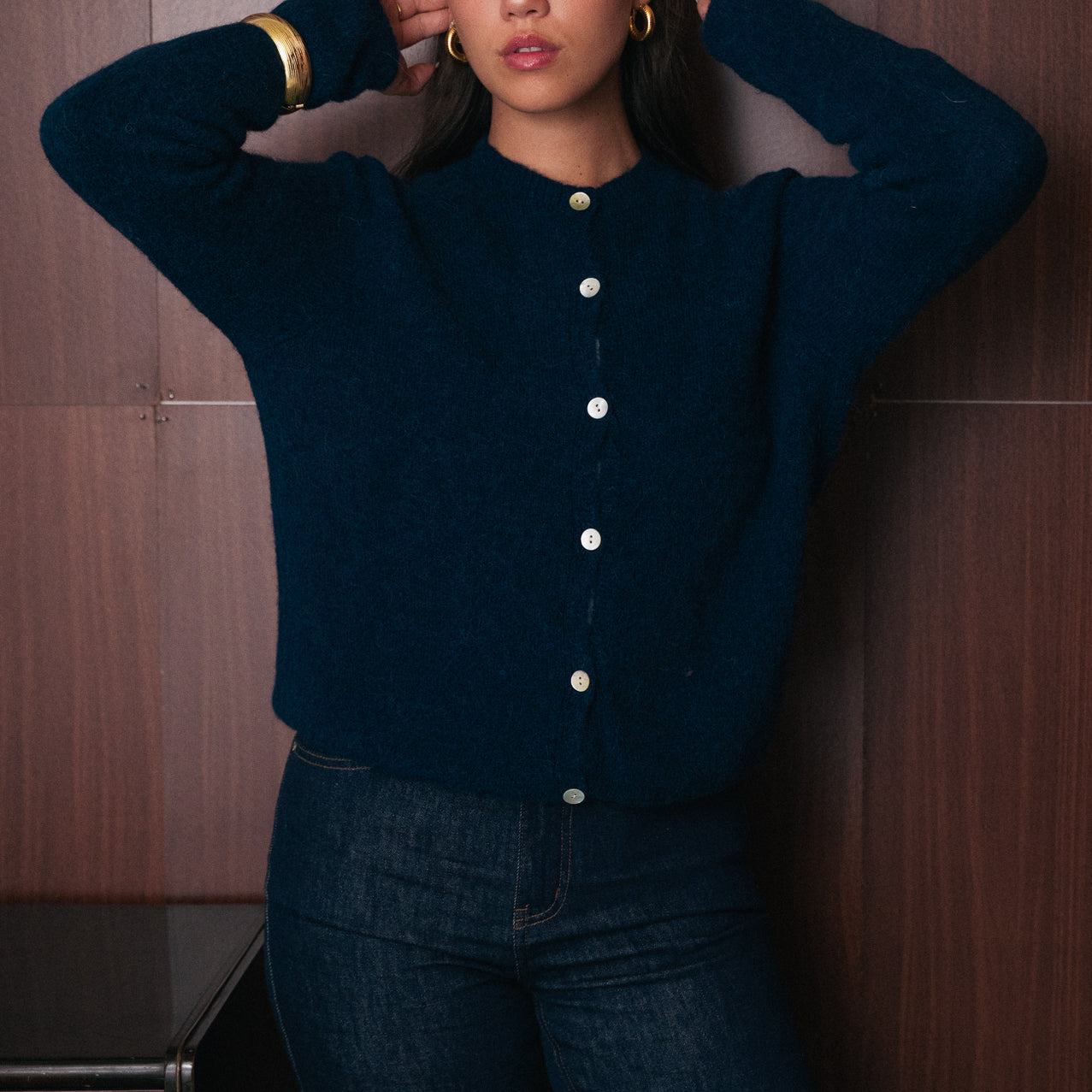 Cardigan blu donna Amelìe misto alpaca e lana | made in Italy
