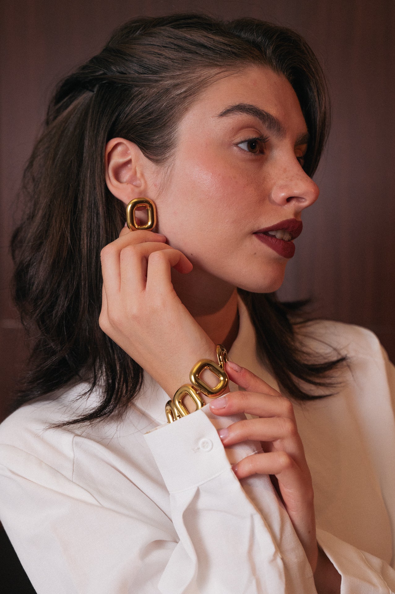 Orecchini donna color oro forma rettangolare