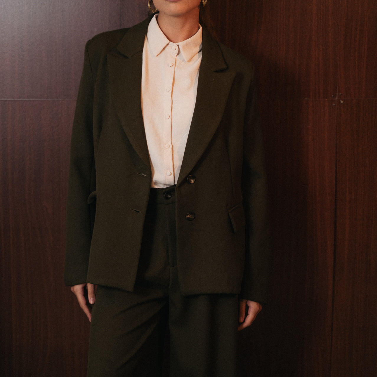 Blazer Donna Verde Oliva | Giacca Lunga Strutturata | Completo Elegante