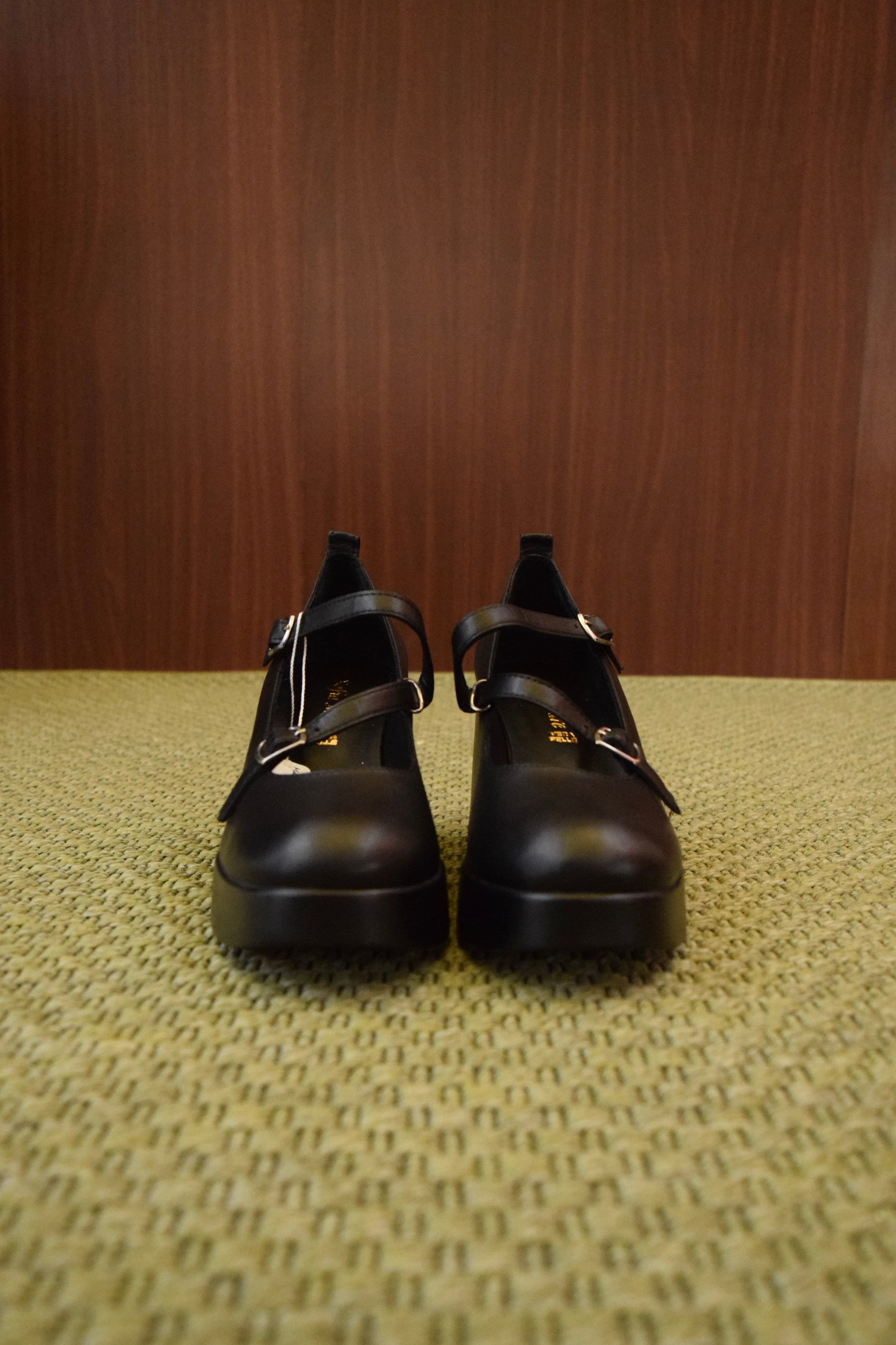 Scarpe Donna Mary Jane Nere con Doppio Cinturino e Tacco Grosso Platform | Vera Pelle