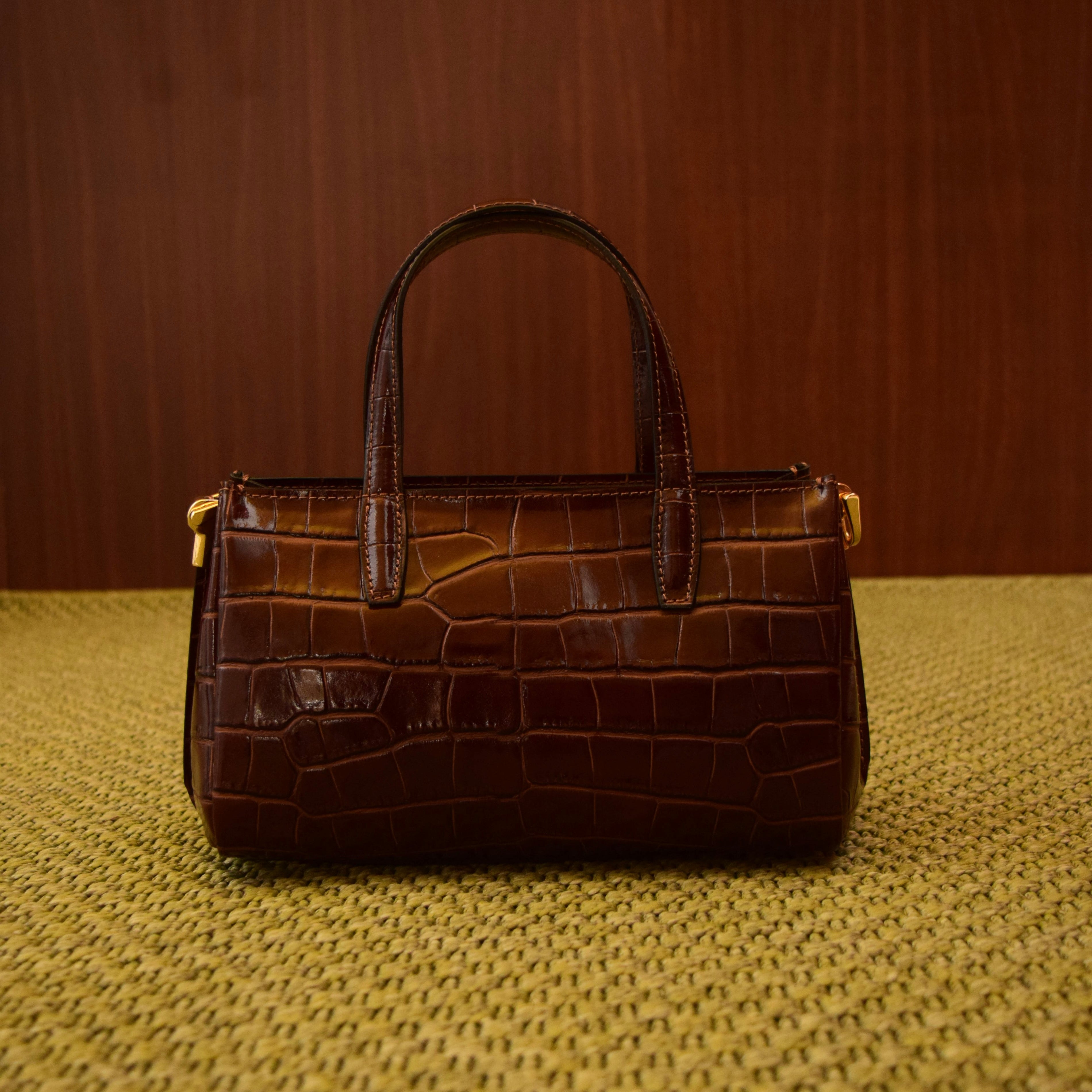 Borsa a mano in vera pelle marrone