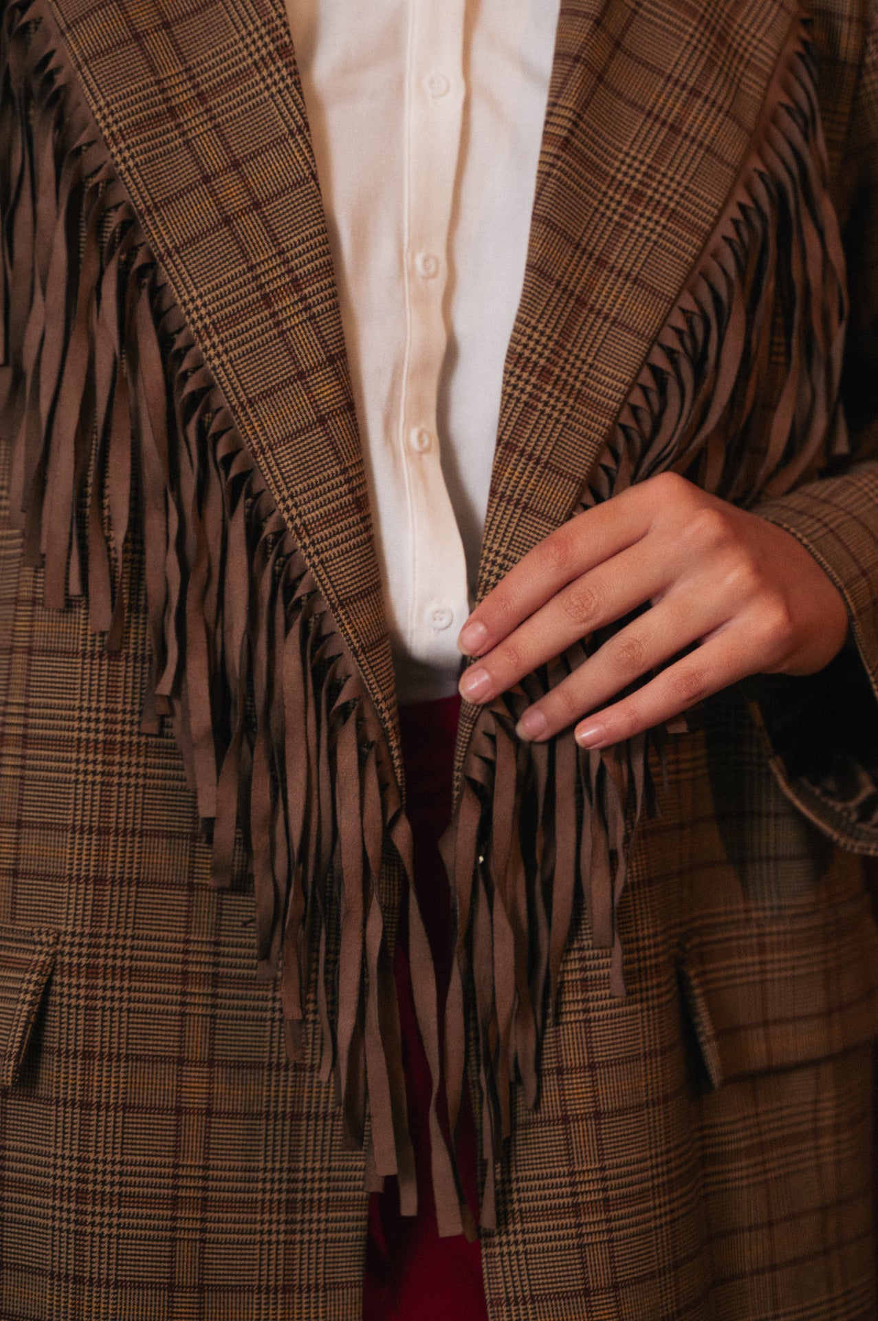 Blazer Donna a Quadri con Frange Scamosciate | Giacca Corta Country-Chic