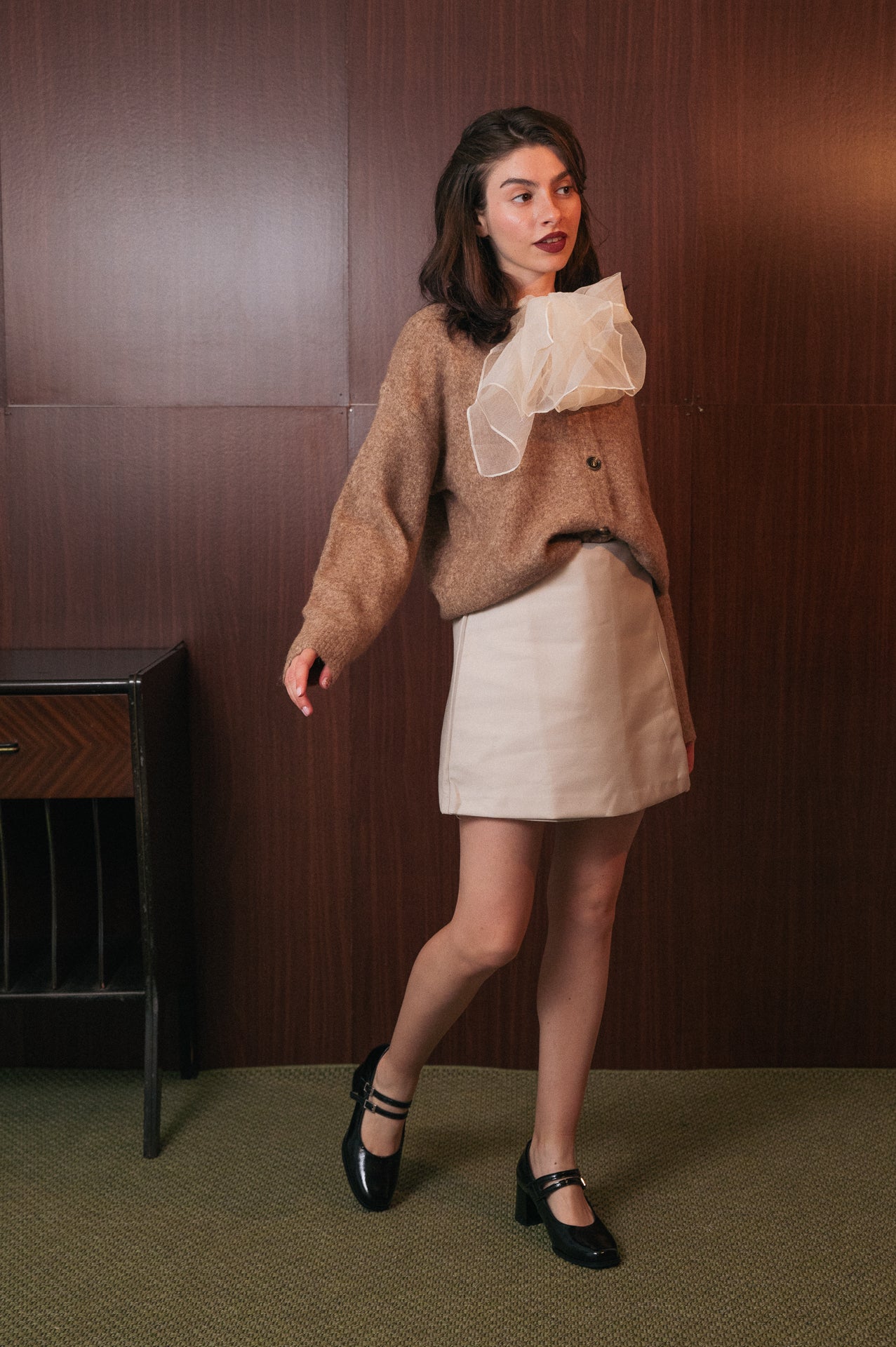 Cardigan Lucia Marrone con fiocco