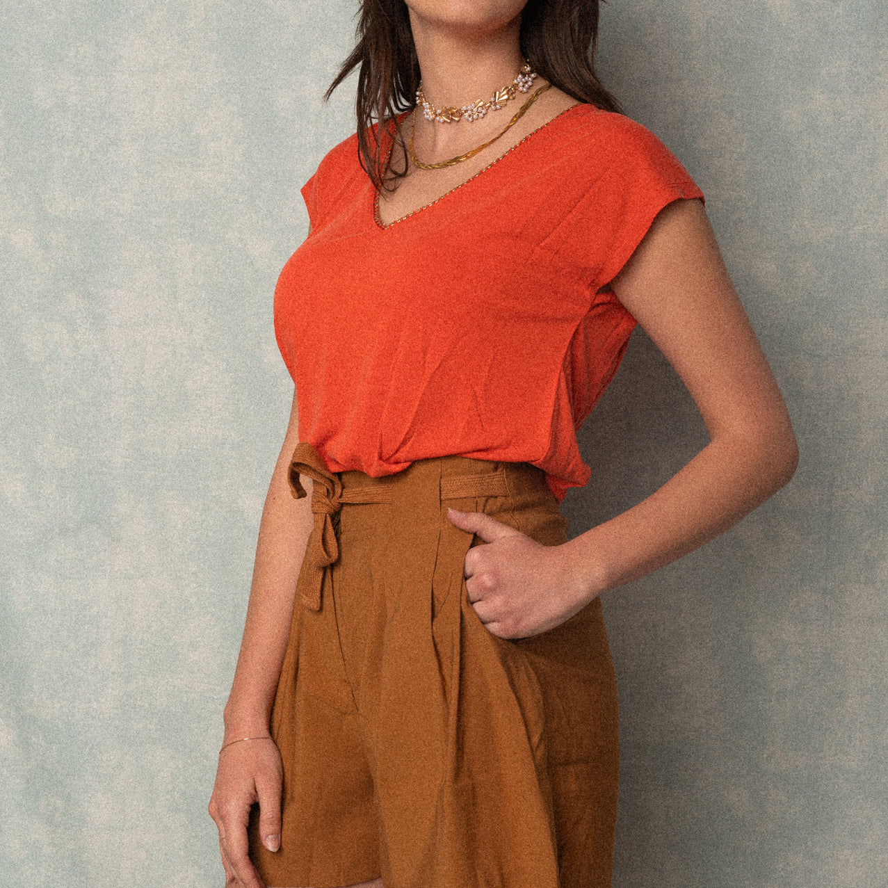 Shorts vita color caramello
