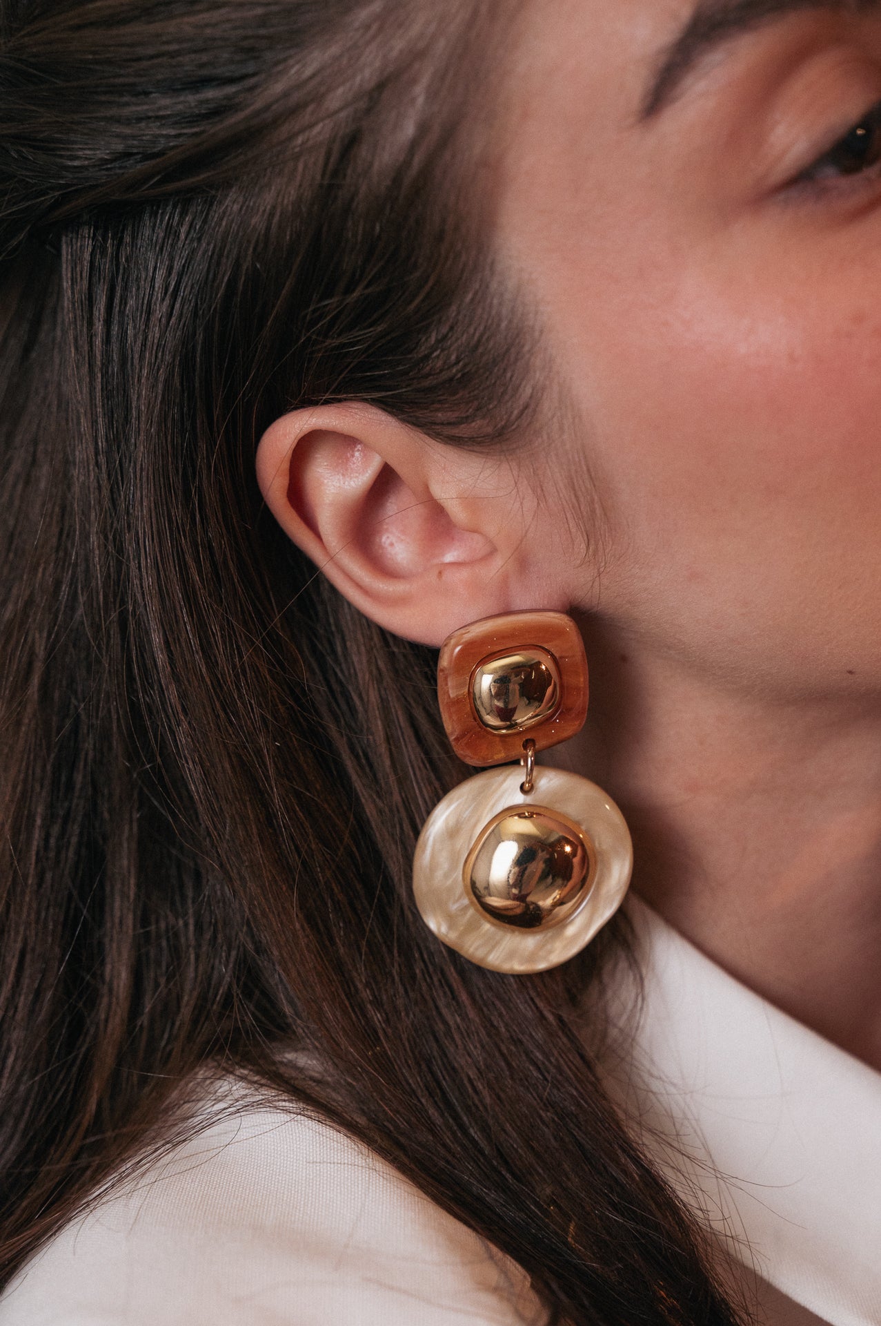 Orecchini Pendenti Donna con Forme Geometriche | Resina Effetto Tartarugato e Oro