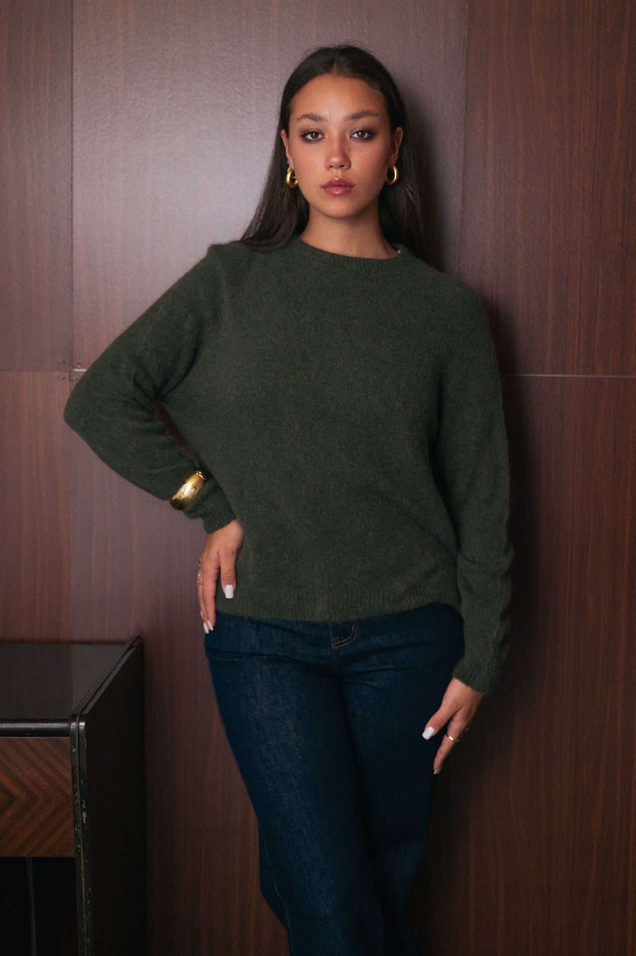 Maglione verde kaki donna Amelìe misto alpaca e lana | made in Italy